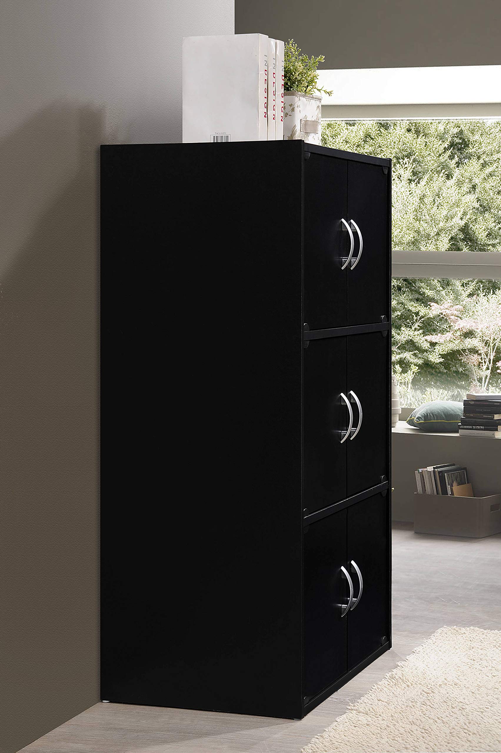 Hodedah 6-Door Bookcase Cabinet in Black - Stylish Storage Solution for Home Office, Living Room & Bedroom Organization