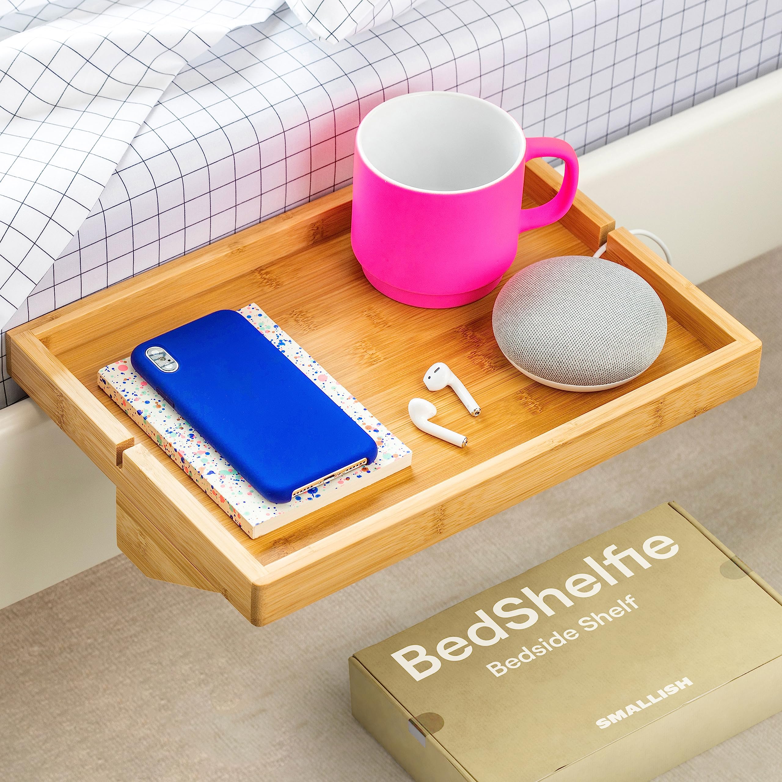 Original Wood BedShelfie - Clip-On Bedside Shelf for Bunk Beds & Loft Beds | Dorm Room Essentials, Nightstand Organizer & Snack Tray | Perfect for College Dorms, Kids Rooms & Small Spaces (Natural Wood)