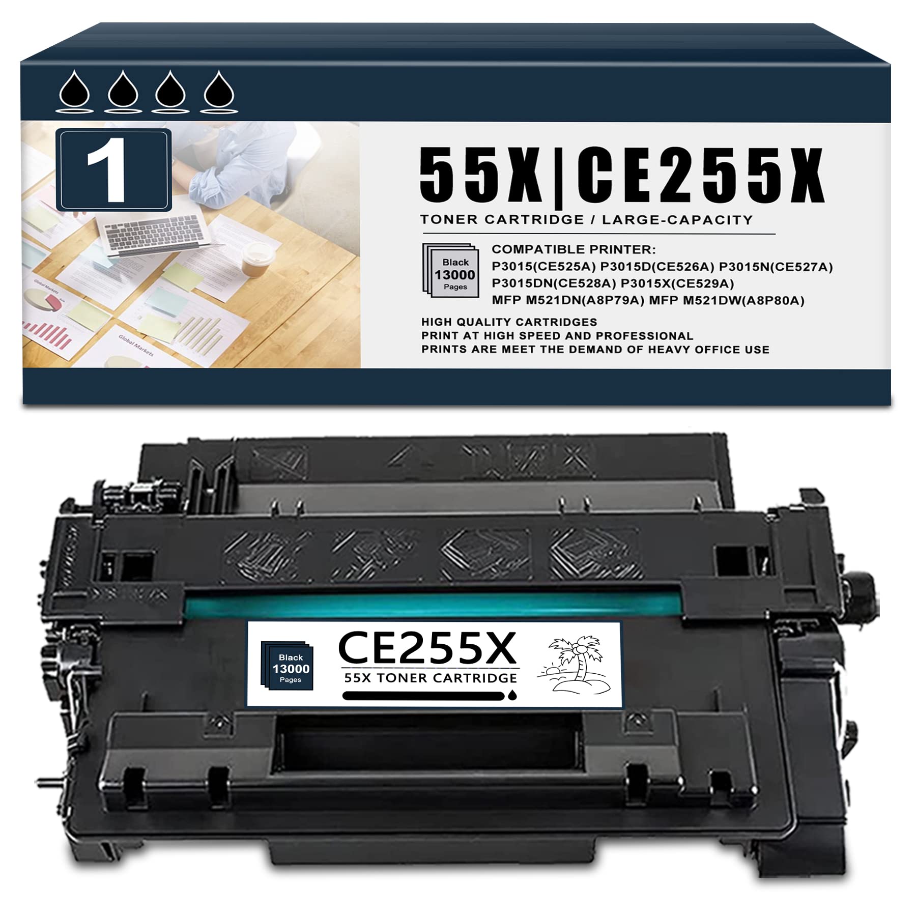 SITIBINK Compatible Toner Cartridge Replacement for HP 55X CE255X - High Yield Black Printer Cartridge (500 Pages) - Works with HP LaserJet P3015 Series & MFP M521/M525 Series - Perfect for Office & Home Printing Needs