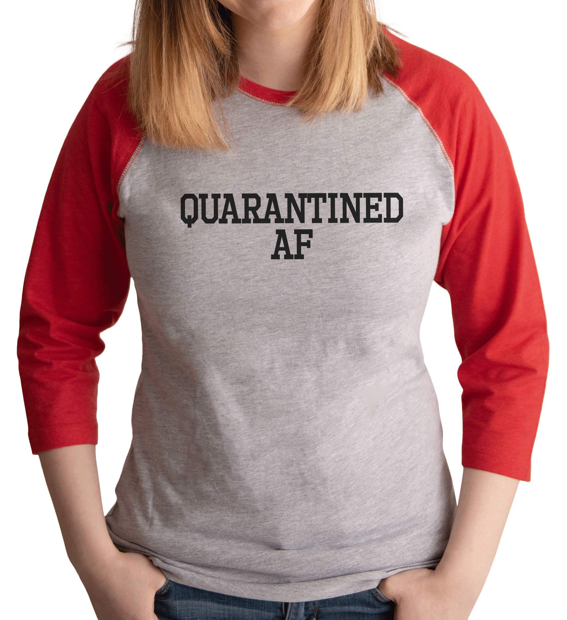 7 ate 9 Apparel Women's Quarantined AF Red T-Shirt | Funny Sarcastic Graphic Tee for Women | Perfect for Home, Lounge & Casual Outings