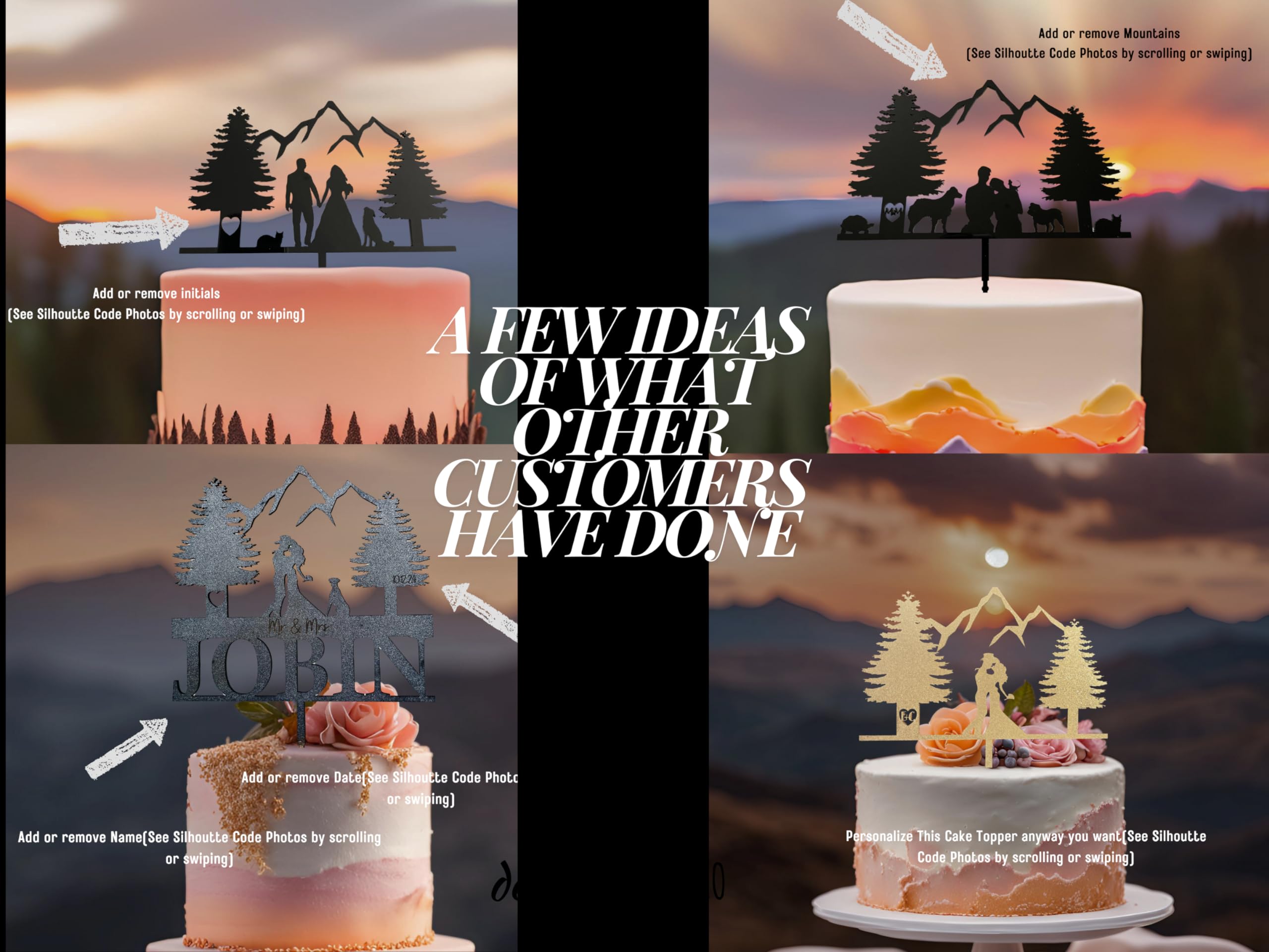 Rustic Wedding Cake Topper | Mountain-Themed Bride & Groom Silhouette | Custom Anniversary Cake Decoration for Weddings, Engagements & Romantic Celebrations