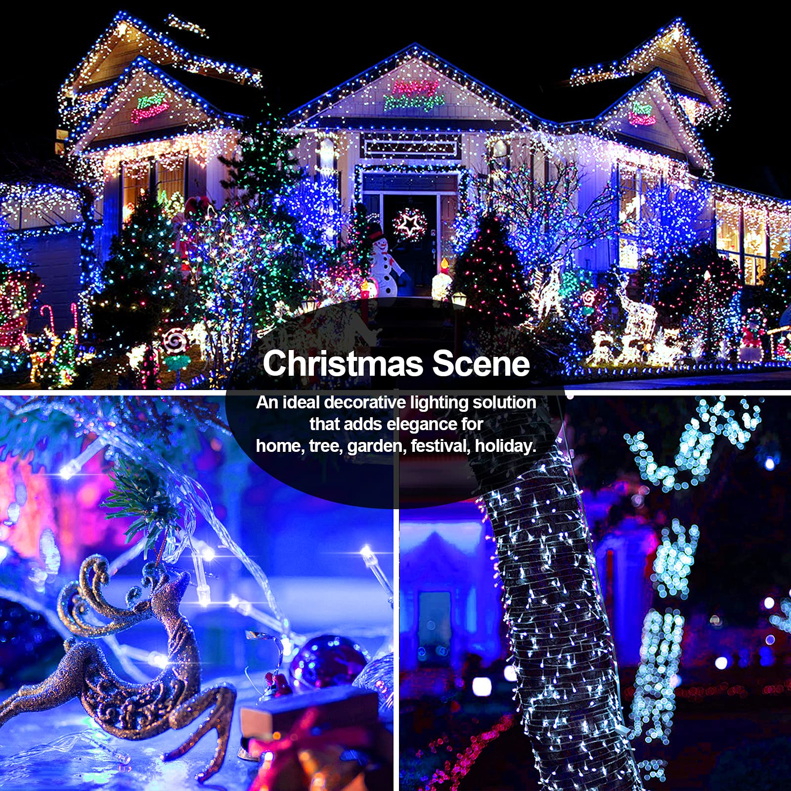 200 FT 500 LED Christmas Lights Outdoor Waterproof Fairy String Lights - Super Long 8 Modes with Timer, Clear Wire for House, Tree, Patio, Yard, Wedding & Holiday Decorations (Cool White) - Perfect for Outdoor Christmas Displays, Garden Parties and Festive Celebrations