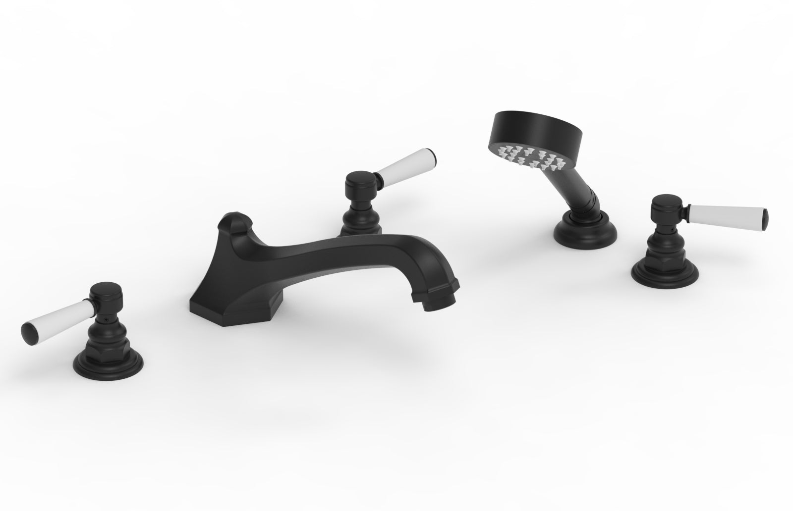 HEX TRADITIONAL Deck Mount Bathtub Faucet Set with Hand Shower - Satin White Finish & Lever Handles (Model 500-49) - Perfect for Modern Bathroom Renovations & Spa-Like Shower Experience