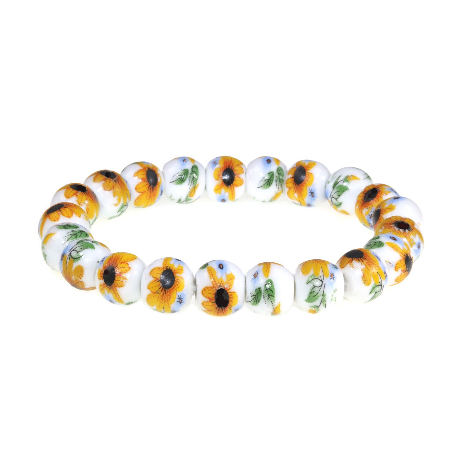 **Jan&Dee Sunflower Ceramic Beads Elastic Bracelet for Girls - Adjustable Stretchy Beaded Jewelry for Women & Teens - Perfect for Summer, Boho Fashion & Gifts**