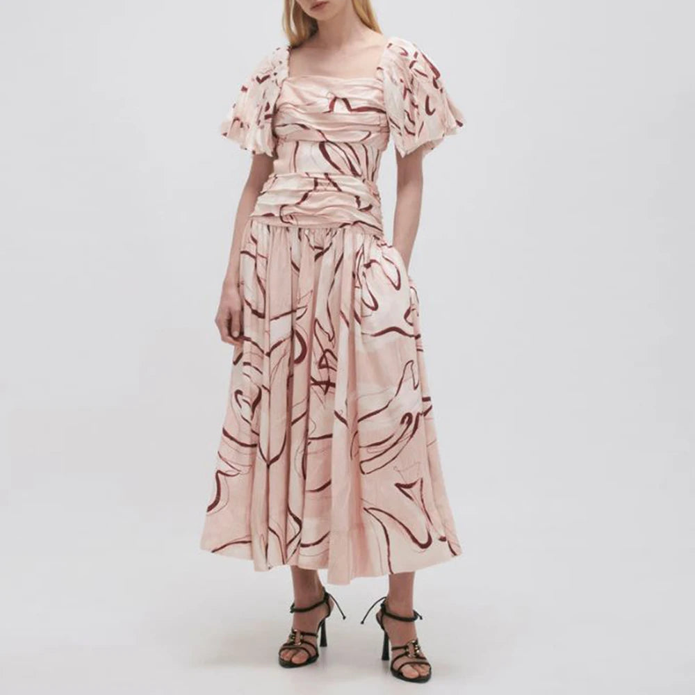 Sexy Backless Summer Dress for Women - Square Collar, Puff Sleeve, High Waist Lace-Up A-Line Dress with Folds | Perfect for Date Night, Parties & Beach Vacations
