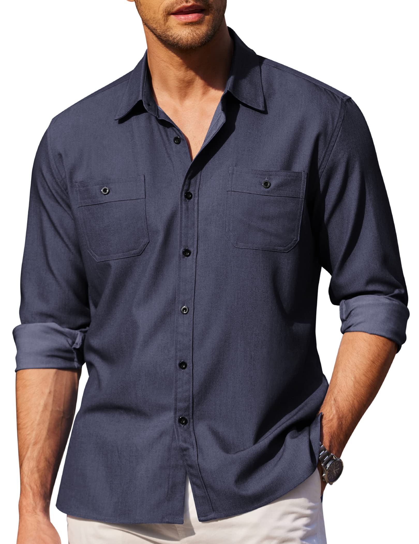 COOFANDY Men's Casual Button Down Shirts - Long Sleeve Wrinkle Free Dress Shirts for Work & Business | Comfortable Untucked Office Wear for Professional & Smart Casual Looks