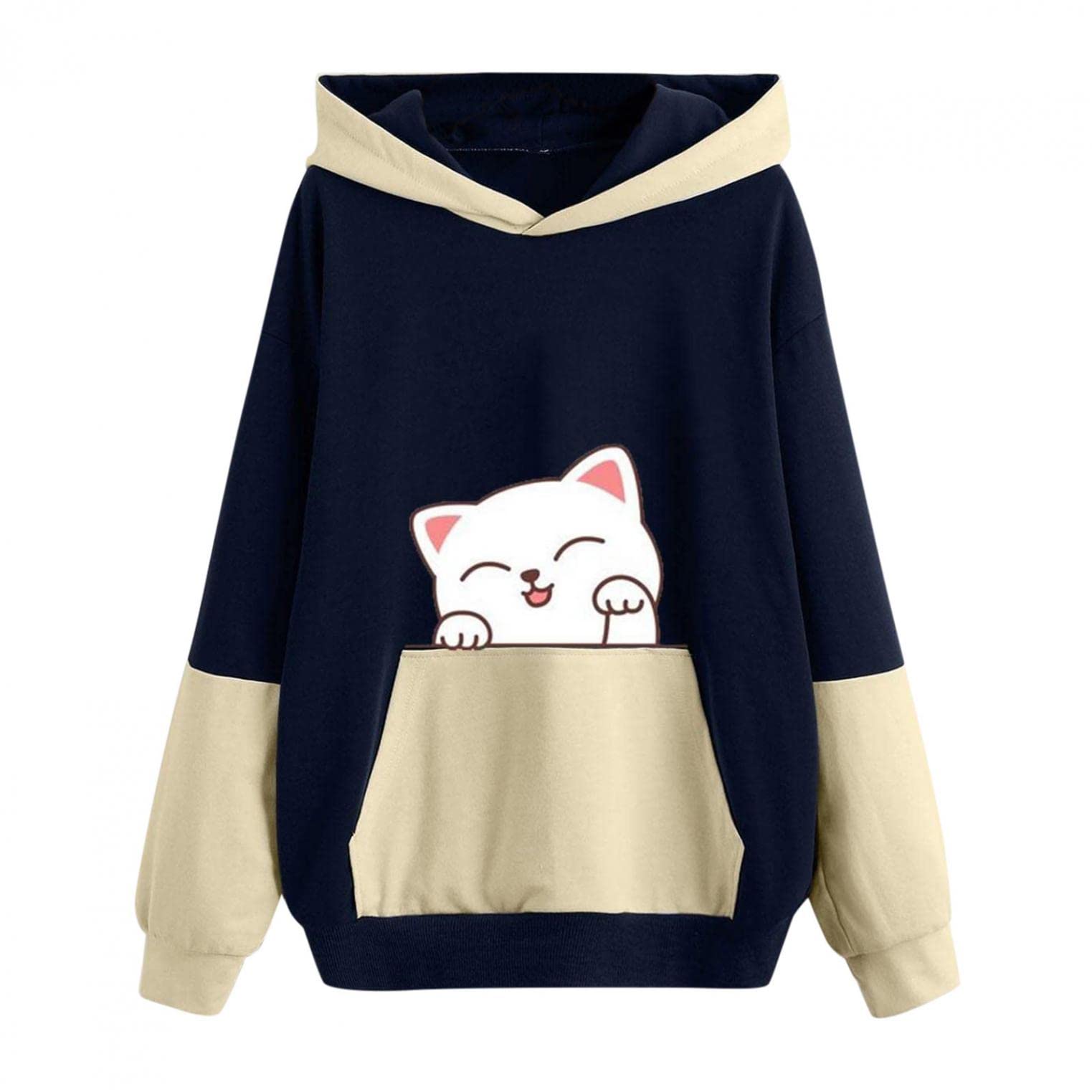 Stylish Women's Patchwork Hoodie - Korean Cartoon Graphic Fleece Pullover Sweatshirt with Crewneck & Long Sleeves | Perfect for Teens, Casual Wear & Street Fashion