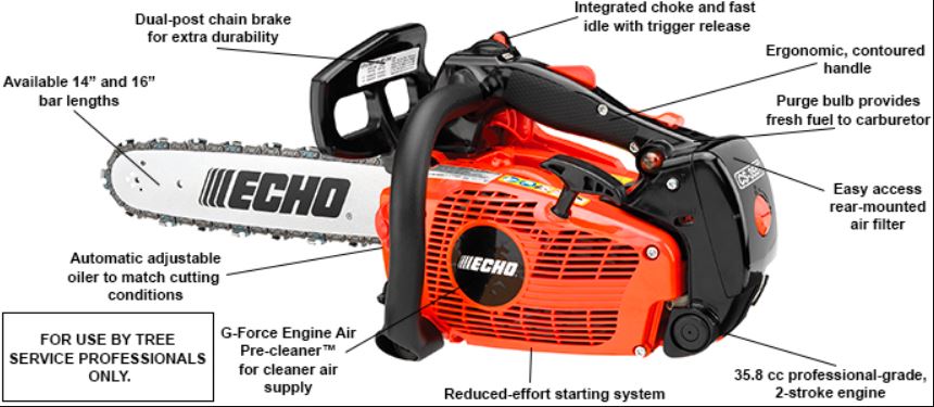 ECHO CS 355T Professional 14-Inch Gas Chainsaw - Lightweight Top Handle Design for Tree Trimming & Arborist Work | Perfect for Landscaping, Wood Cutting & DIY Projects