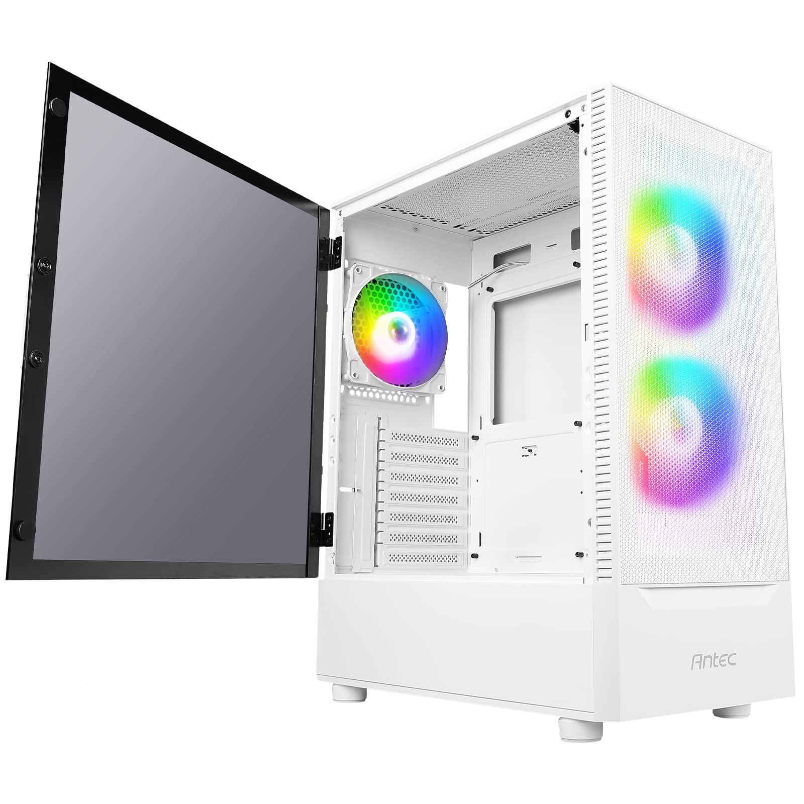 Antec NX410 White ATX Mid Tower PC Case with Tempered Glass Side Panel - 2x140mm Front & 1x120mm ARGB Rear Fans Pre-Installed - Gaming Computer Case for Home & Office Builds
