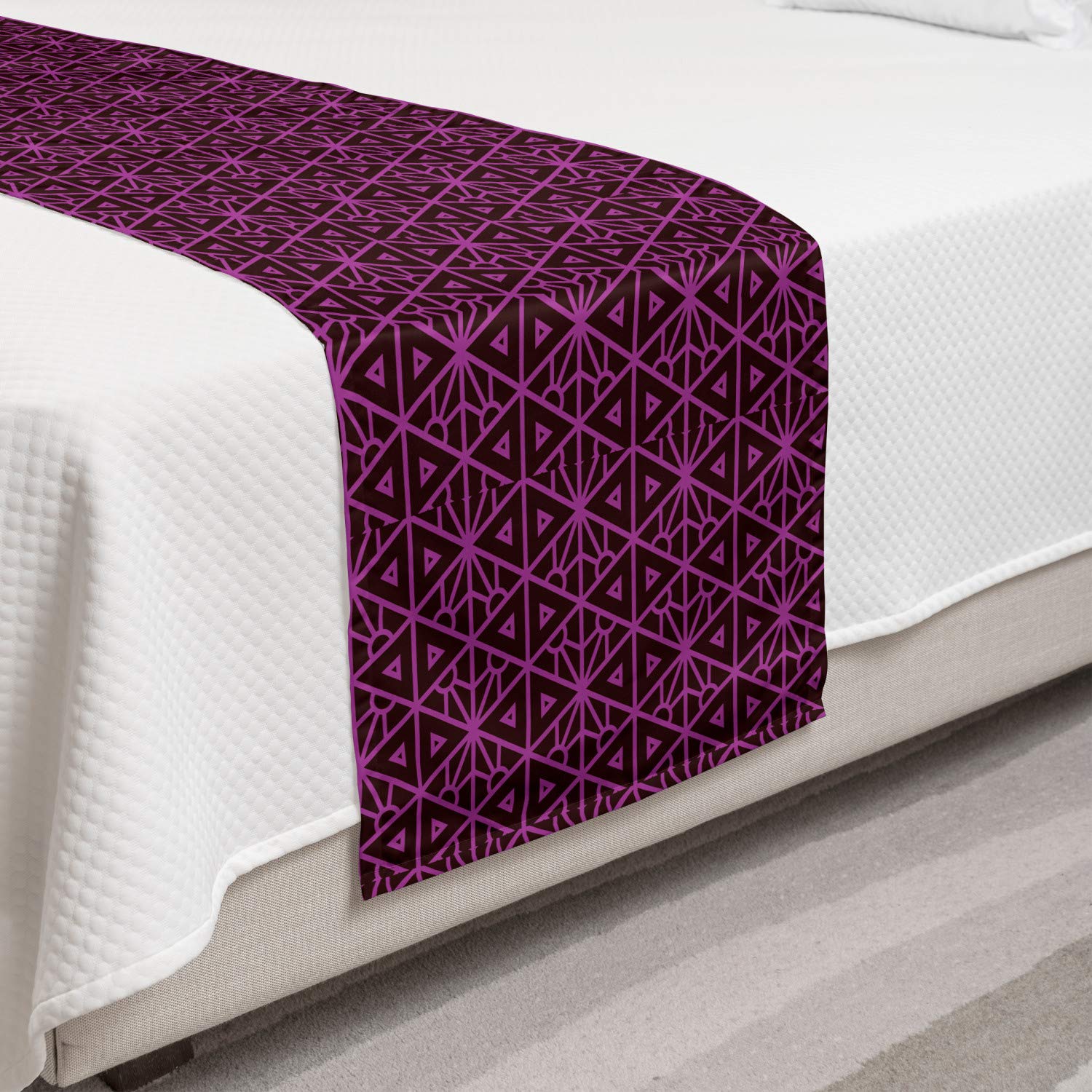 Ambesonne Lattice Bed Runner - Pink Geometric Abstract Pattern Bedding Scarf | Decorative Accent for Hotels, Homes & Guestrooms | Dark Brown & Magenta Design | Perfect for Queen/King Beds, Weddings & Luxury Bedroom Decor
