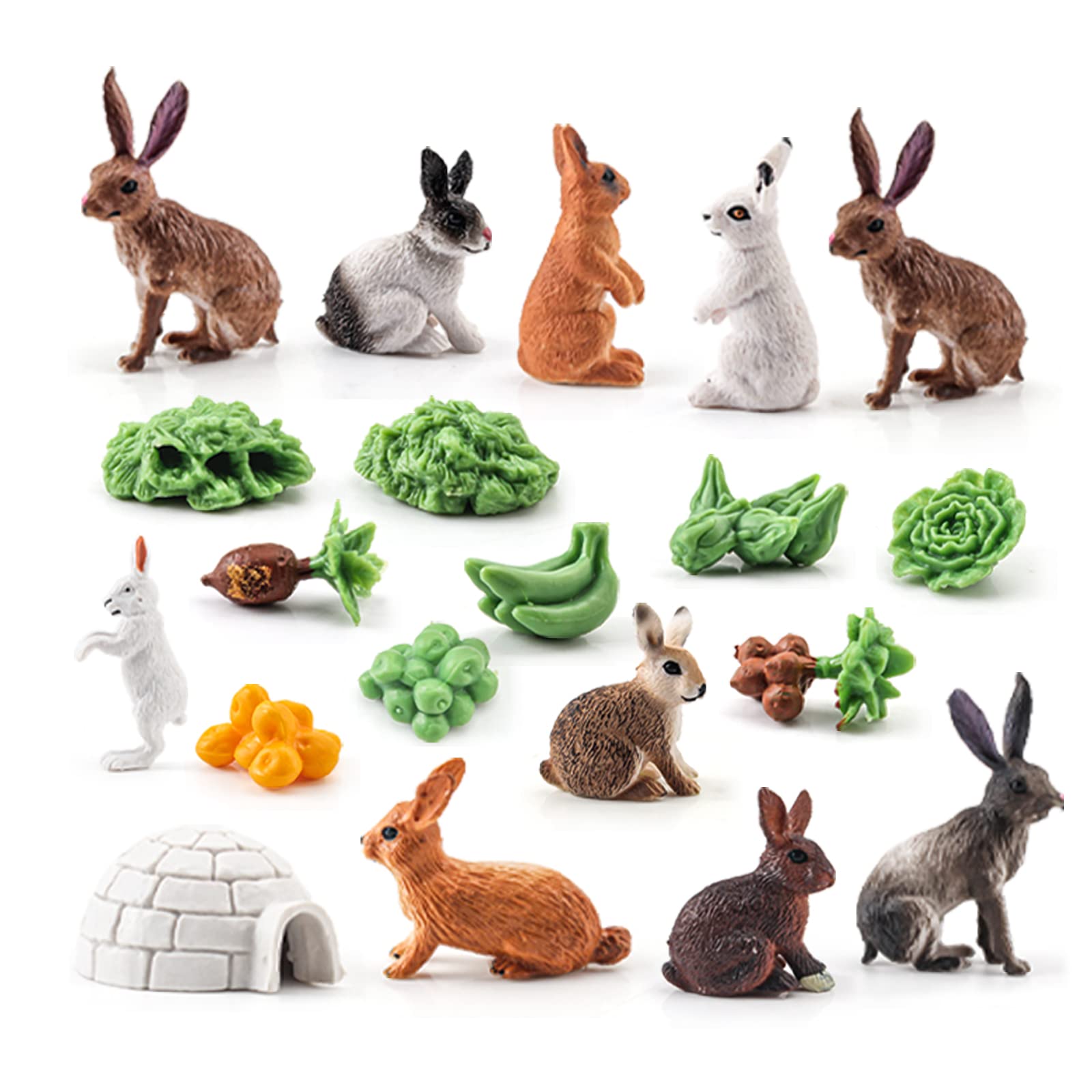 21PCS Mini Rabbit Action Figures with Holes - Cute Bunny Toys Set for Toddlers, Cake Toppers & Dollhouse Accessories - Perfect Gift for Kids Boys & Girls (Birthday Party, Easter Decor, Playtime Fun)