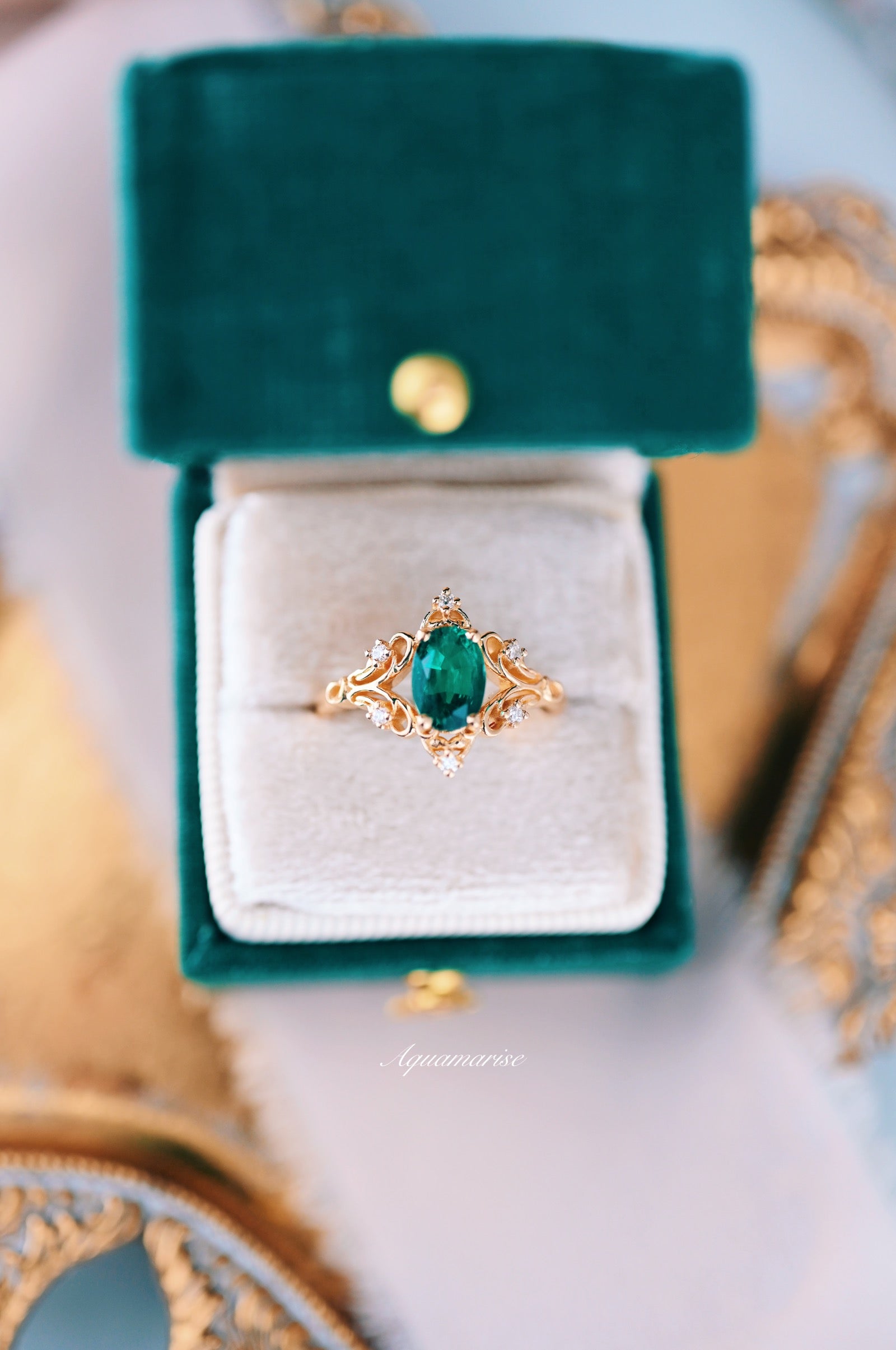 Maeve Vintage Emerald Ring - 14K Yellow Gold Vermeil Green Gemstone Jewelry for Women - Perfect for Weddings, Anniversaries & Special Occasions