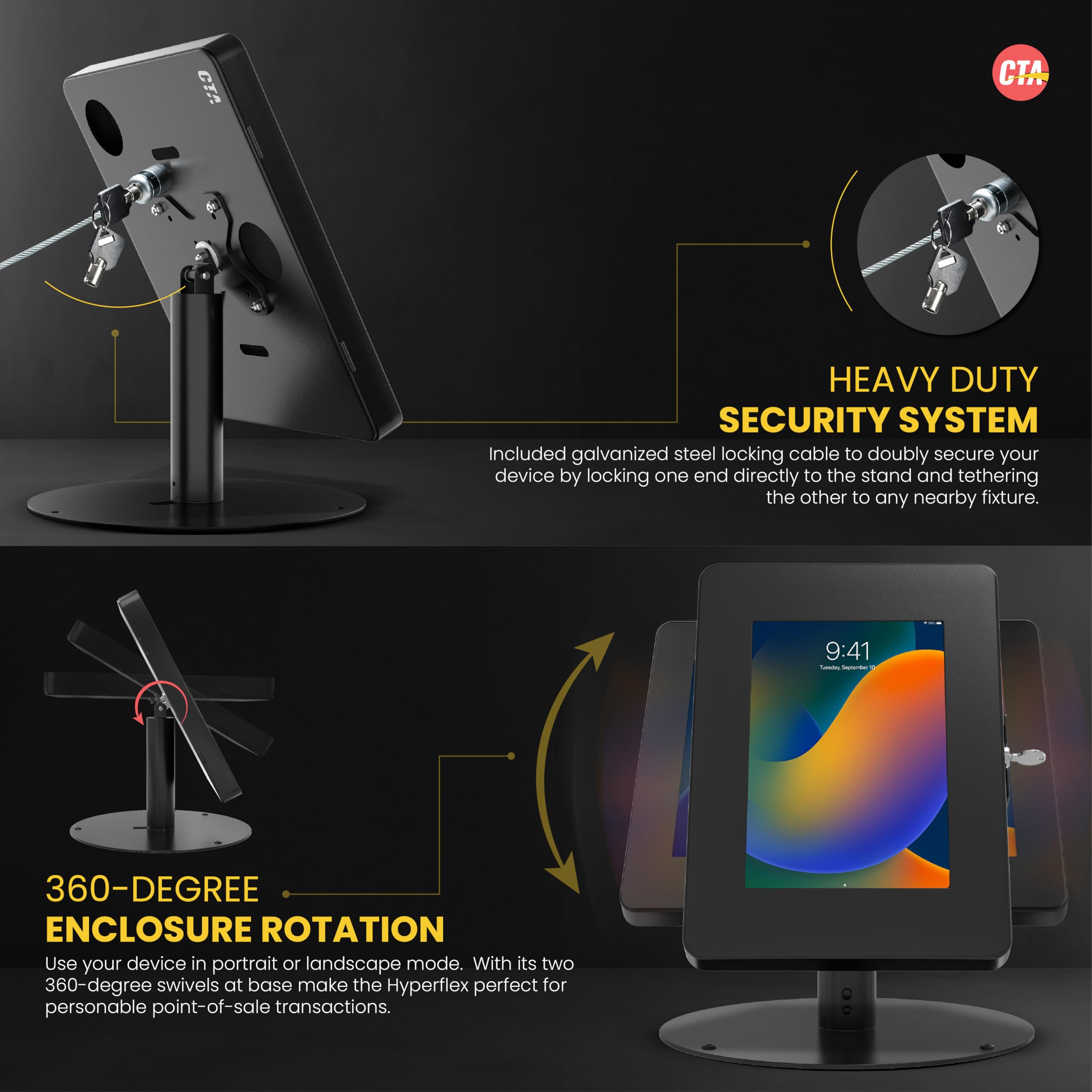 Premium iPad Retail POS Stand – 360° Rotating & Locking Tablet Kiosk for iPad Mini 1-7 & Samsung Tab A 8