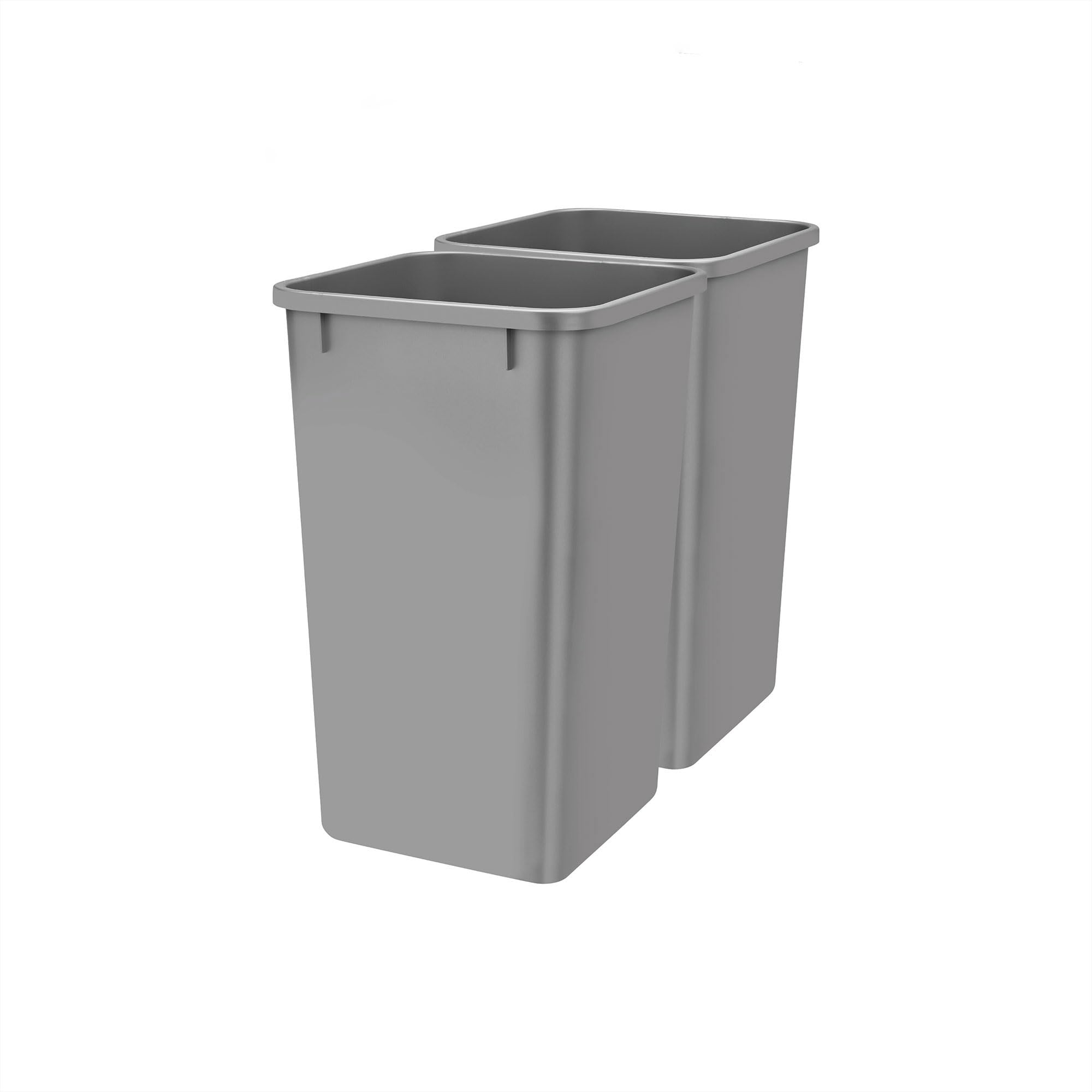 Rev-A-Shelf 27 Quart Polymer Trash Bin & Recycle Waste Container - 2 Pack, Metallic Silver (RV-1024-17-2) | Durable Kitchen Cabinet Pullout Solution for Home, RV & Office Waste Management