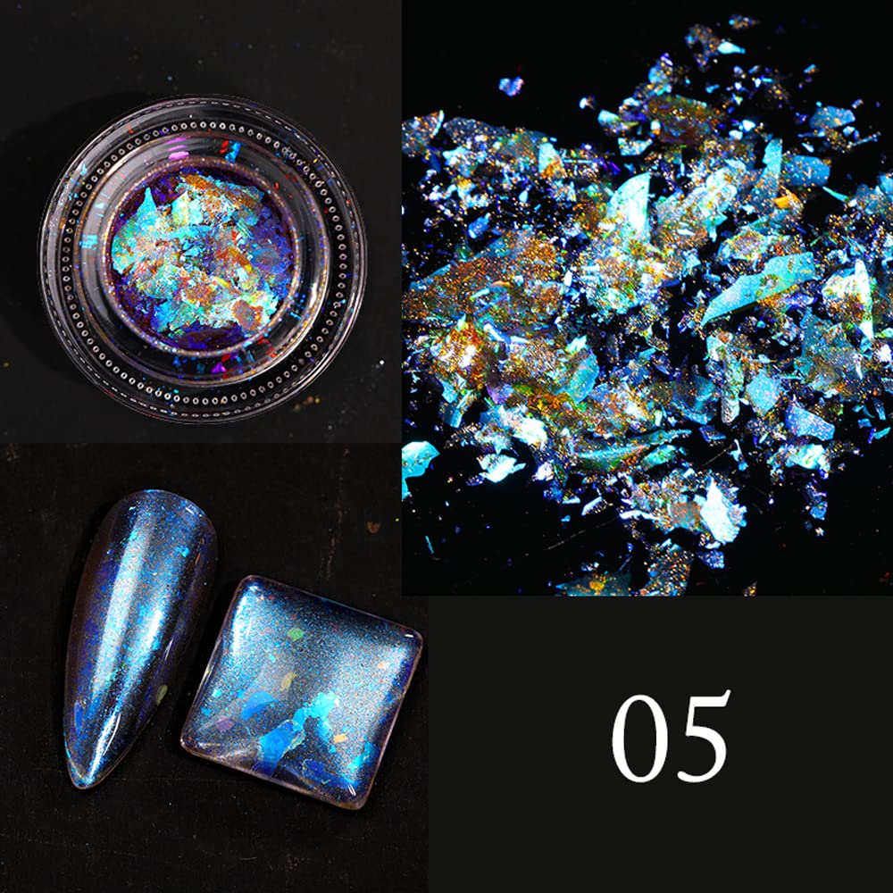 1 Box Crystal Fire Opal Star Aurora Nail Art Flakes - Chrome Nail Powder for Eyeshadow & Manicure | DIY Nail Art Kit with Opal Dust & Cloud Flakes (WK05) - Perfect for Salon, Home Manicure & Party Glam Looks
