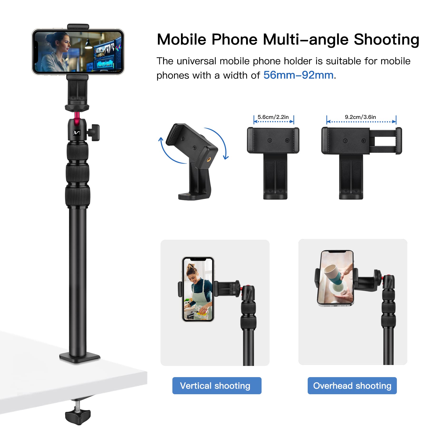 Victiv Adjustable Camera Table Mount Stand (37cm-105cm) with 1/4