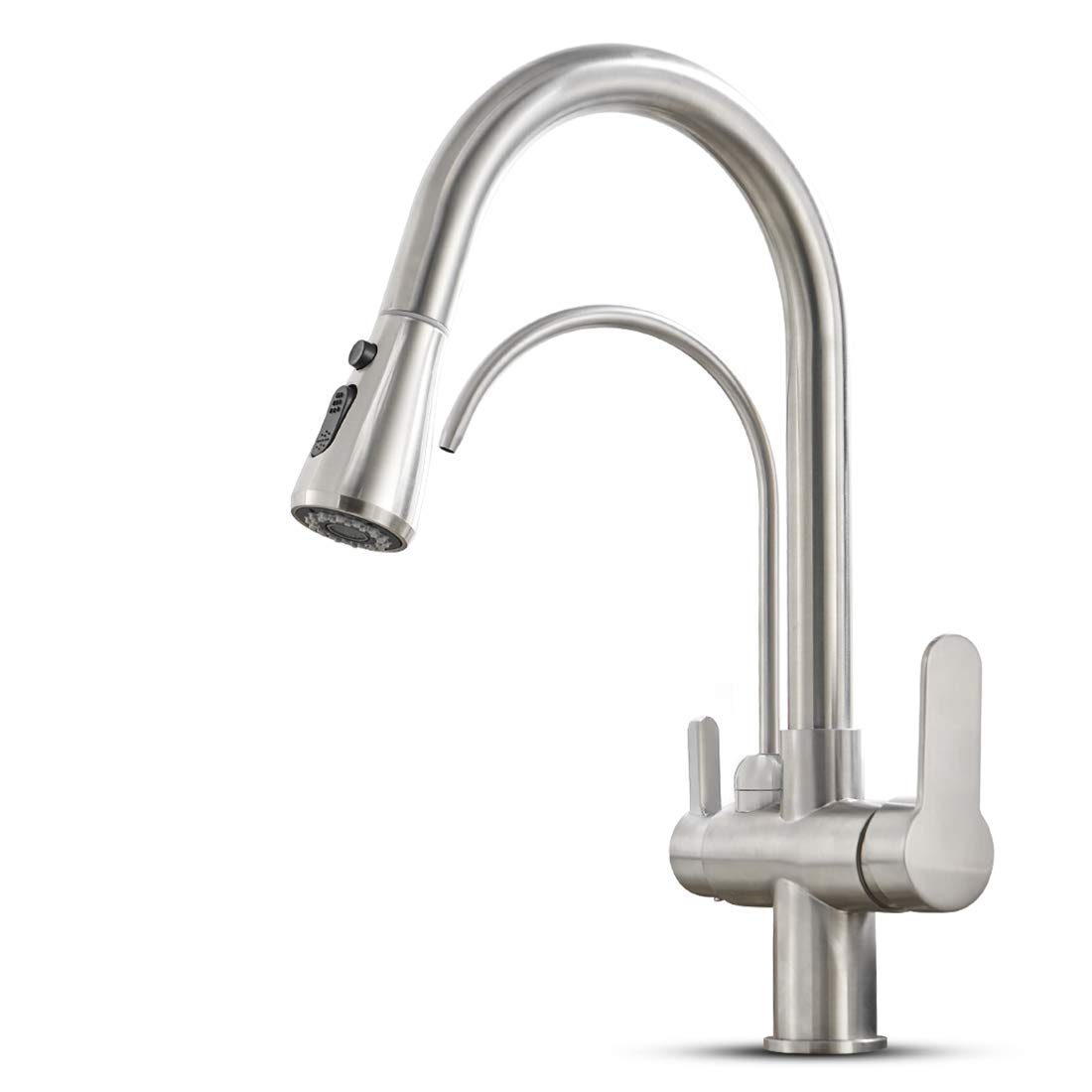 Premium 3-in-1 High Arc Pull Down Kitchen Faucet with Drinking Water Spout | Brushed Nickel Finish | Hot & Cold Water Mixer Tap for Modern Home Kitchen Sink | Perfect for Cooking, Washing Dishes & Filling Large Pots