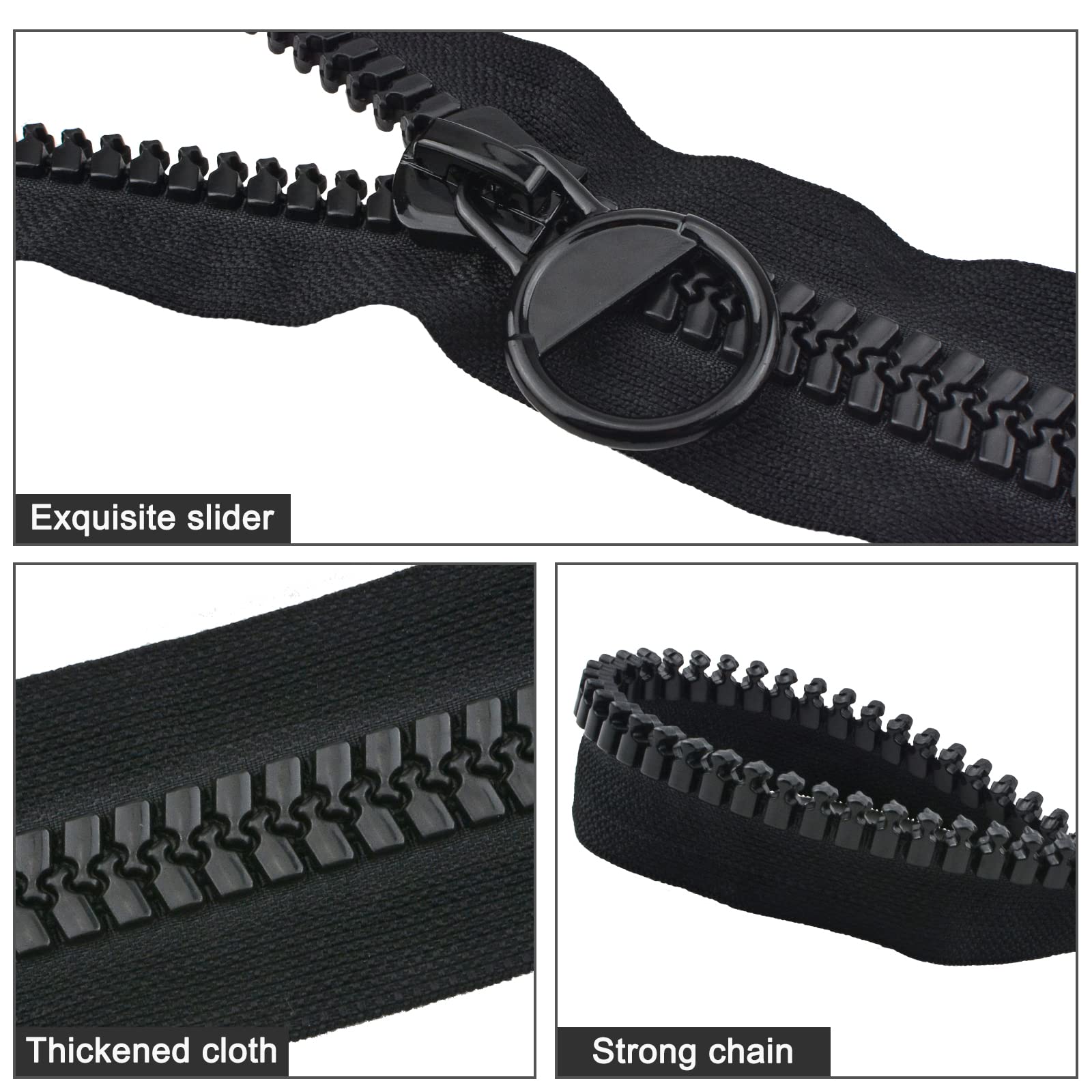 WANDIC 2-Pack Heavy Duty Plastic Zipper - 59 Inch Extra Large Black Zippers for DIY Sewing, Tailoring, Crafts, Bags, Tents & Boat Covers | Durable Canvas Repair & Outdoor Gear Zipper Replacement