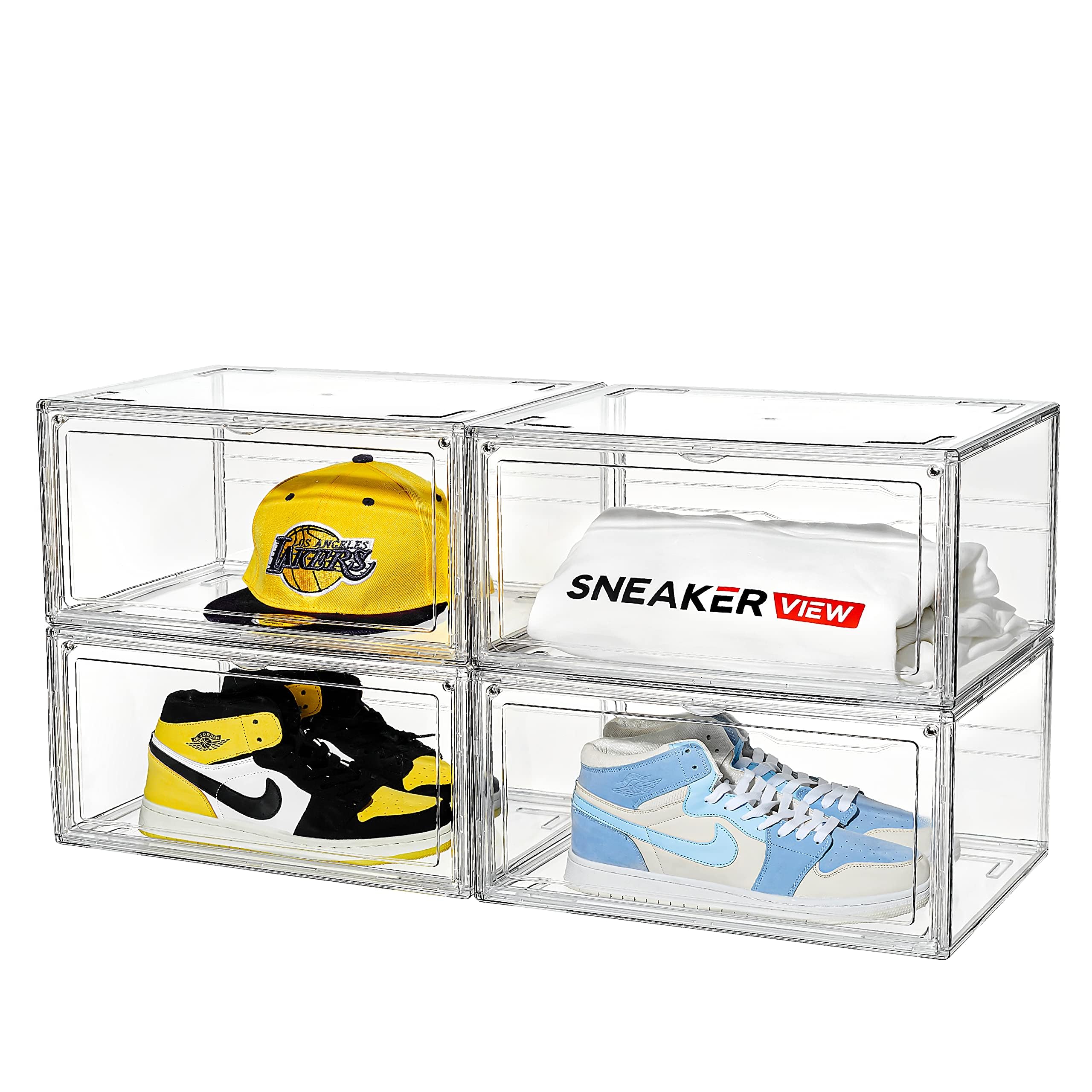 360° Clear Plastic Stackable Shoe Storage Box - Professional Sneaker Organizer for Men Size 14, Boot & Hat Display Case | Perfect for Sneakerhead Collections, Closet Organization & Retail Store Displays