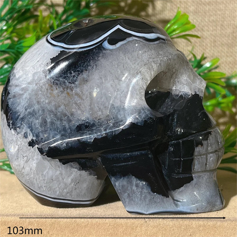 Black Agate Skull Carving - Natural Crystal Healing Gemstone for Spiritual Home Decor, Meditation & Energy Work | Handcrafted Mineral Craft for Gifts & Altar Decorations