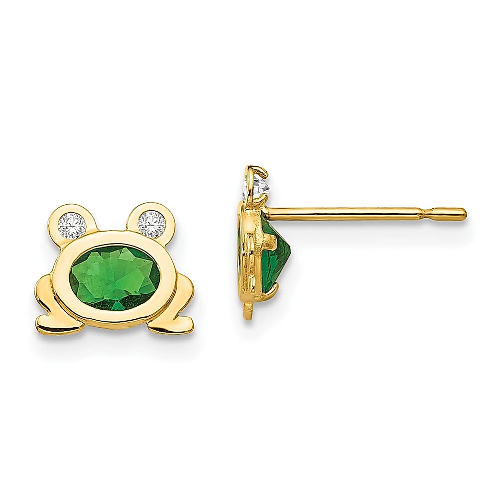 14K Yellow Gold Cubic Zirconia Frog Earrings for Women - Cute Animal Reptile Jewelry, Dainty Stud Earrings for Girls, Perfect Gift for Her - Ideal for Birthday, Anniversary, and Everyday Wear