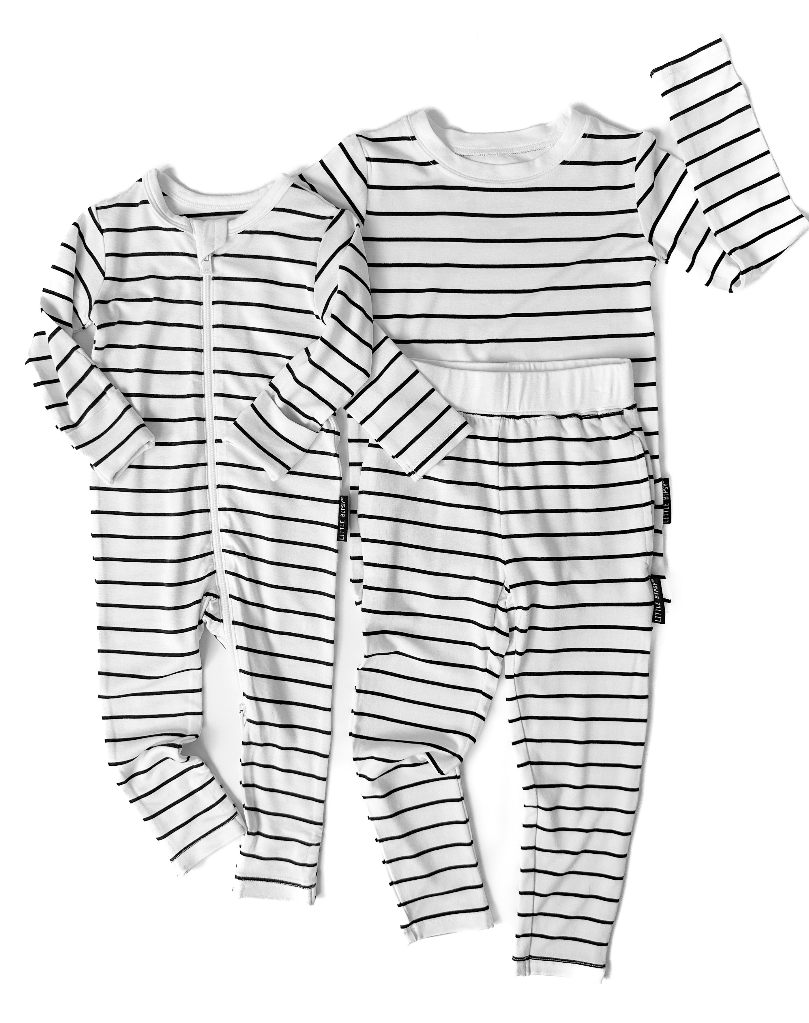 LB x Baby Breez Long Sleeve Pinstripe Romper Pajamas for Boys & Girls - Soft Cotton Sleepwear, White and Black Striped - Perfect for Bedtime, Lounging & Family Photos
