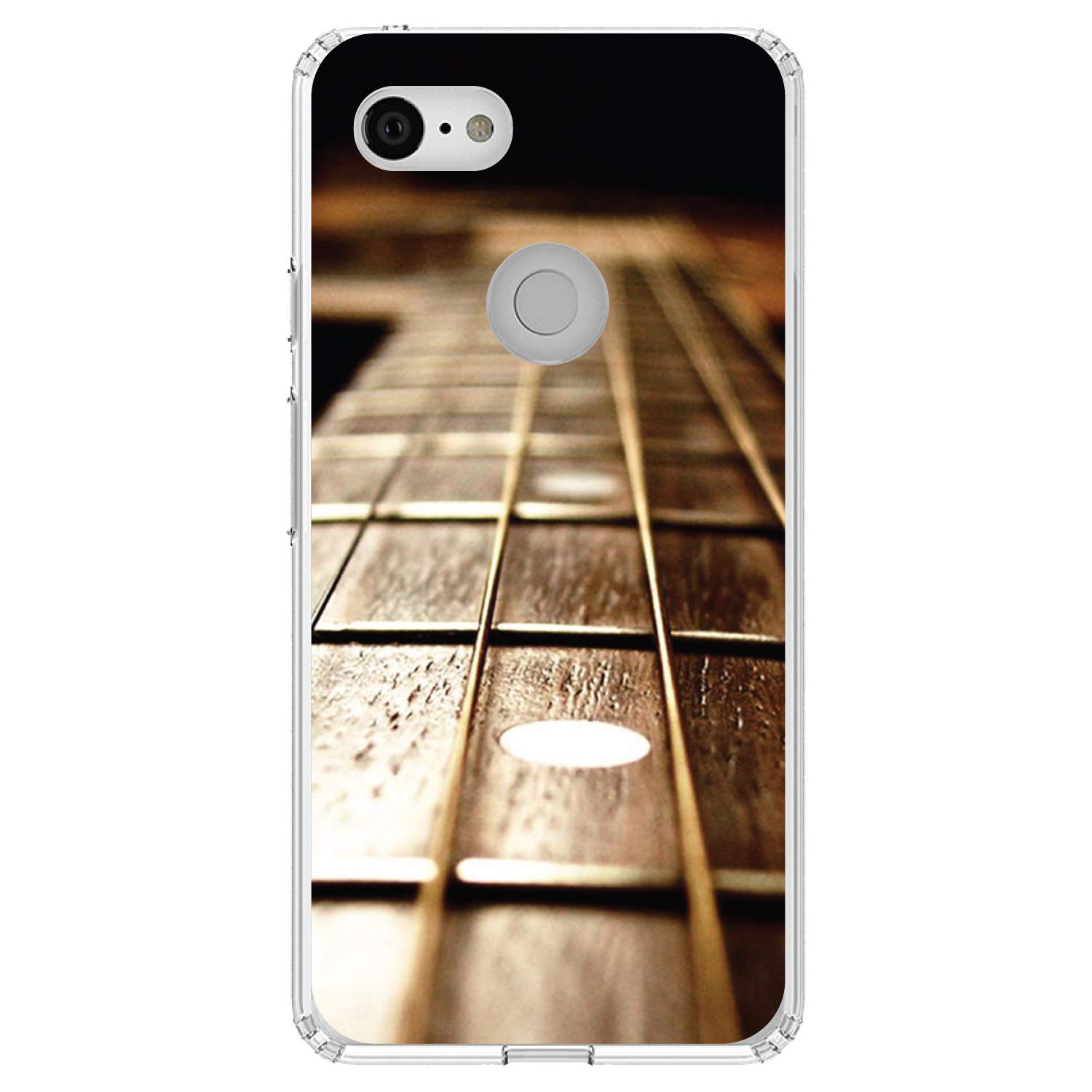 DistinctInk Clear Shockproof Hybrid Case for Google Pixel 3 XL (6.3 Inch) - Durable TPU Bumper & Acrylic Back with Tempered Glass Screen Protector - Perfect for Music Lovers & Guitar Players - Ideal for Daily Use, Travel & Outdoor Activities