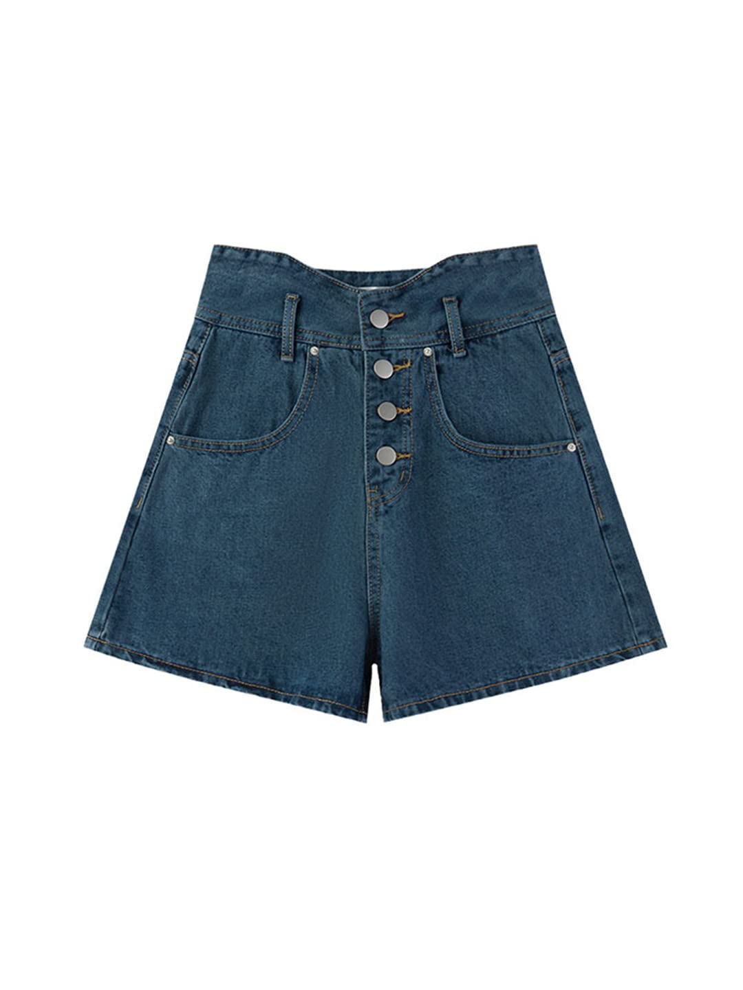 Women's High Waist Denim Shorts - Summer Stretch Washed Button Fly Loose Fit Comfortable Shorts for Casual Outings, Beach Vacations & Street Style Fashion