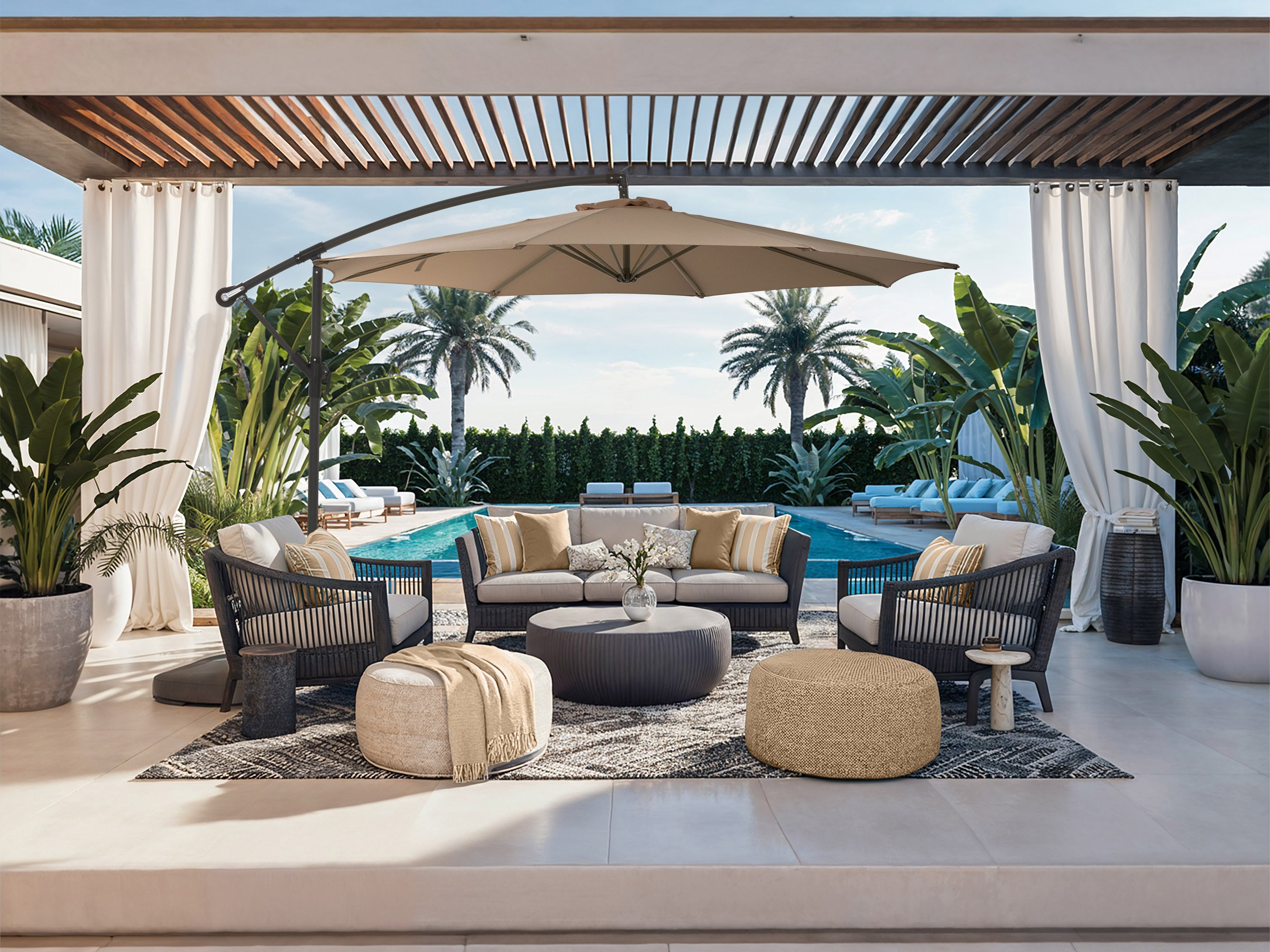 9.5ft Tilting Offset Patio Umbrella - Adjustable Cantilever Outdoor Umbrella with Wind Vent, Sun Protection for Pool, Deck, Garden & Backyard (Brown)