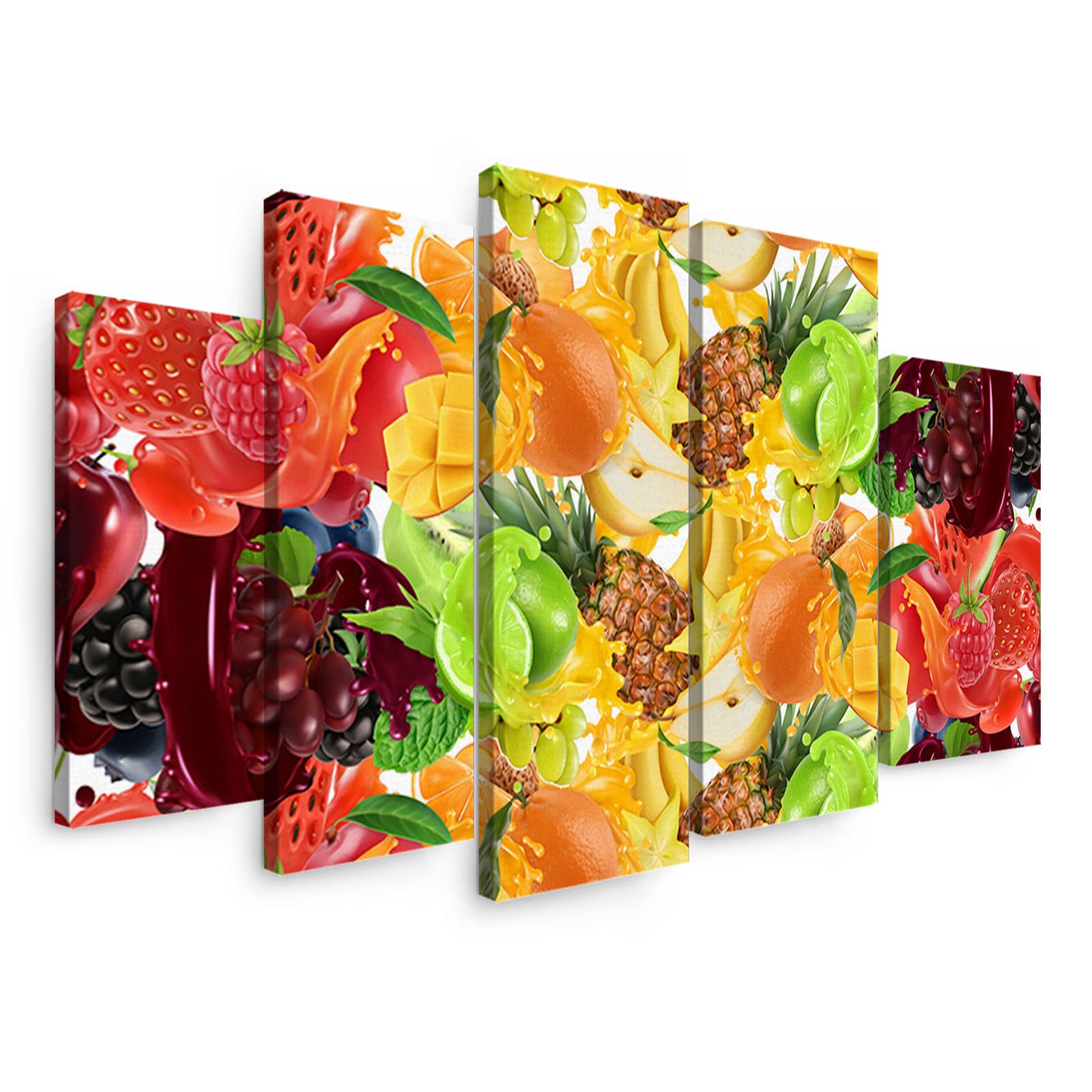 5 Panels Tropical Fruits Canvas Wall Art - Modern Stretched Framed Painting for Bedroom & Living Room Decor - Ready to Hang Summer-Themed Home Artwork | Perfect for Beach House, Vacation Rental & Boho Chic Interior Design