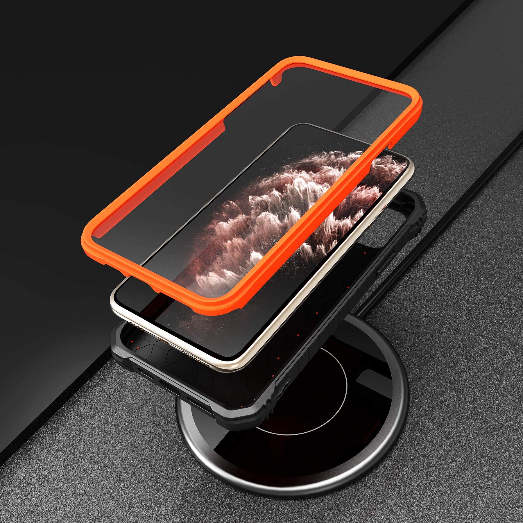 ExoGuard Shockproof Full-Body Case for iPhone 11 Pro Max - Rugged Protective Cover with Built-in Screen Protector & Kickstand (Orange) - Perfect for Outdoor Activities, Travel & Daily Protection