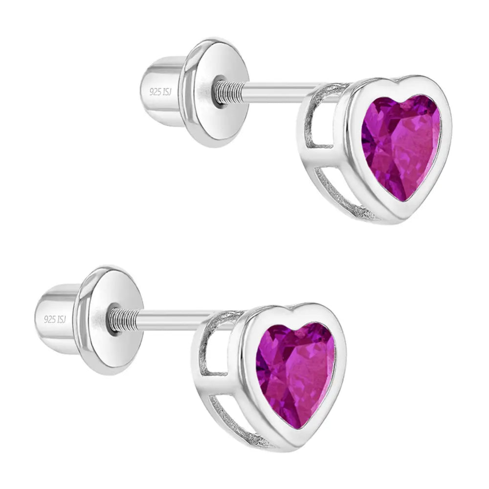 Kids' Sterling Silver Hot Pink CZ Heart Stud Earrings - Hypoallergenic & Durable Jewelry for Girls, Birthday Gifts, Valentine's Day, and Special Occasions