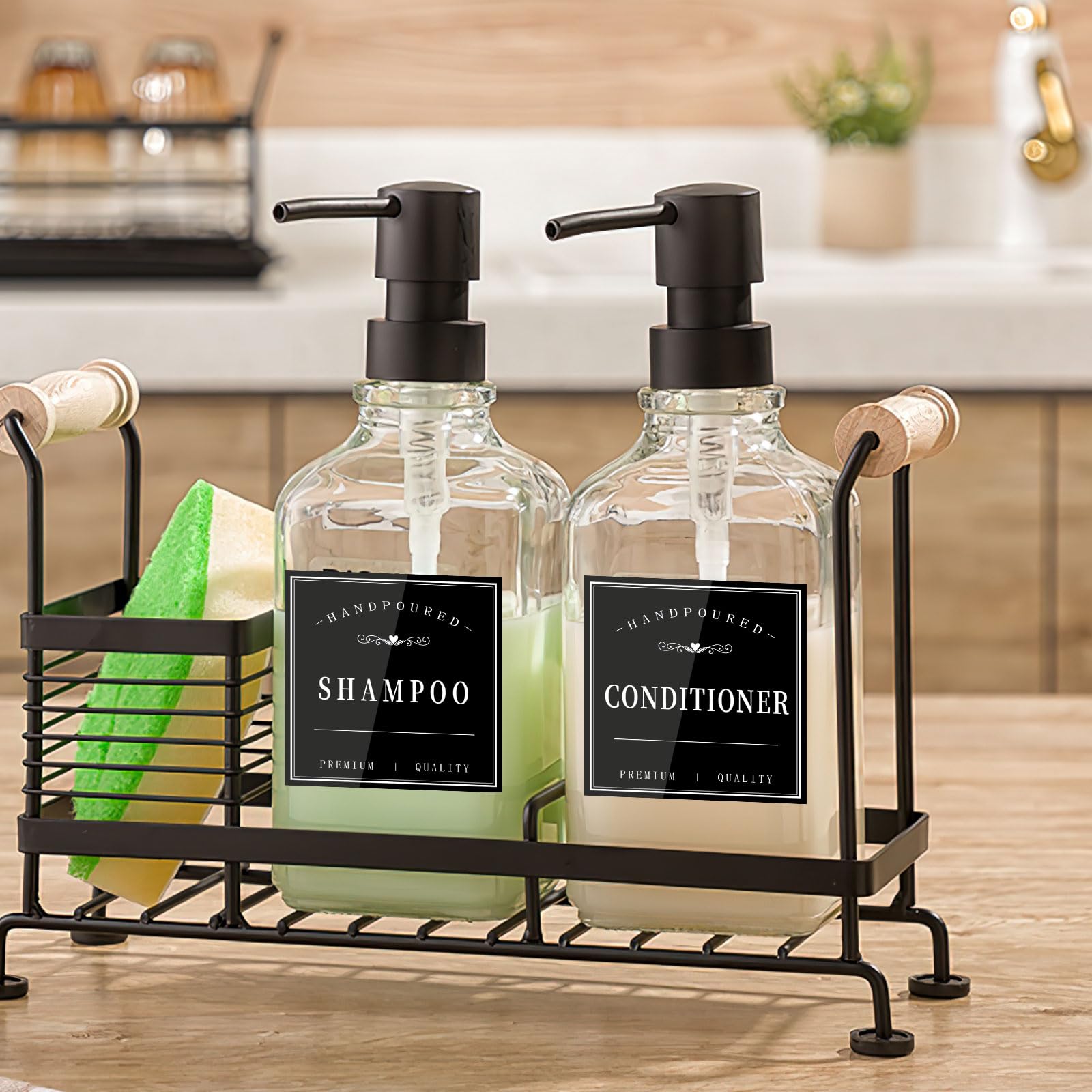 12PCS Waterproof Removable Bathroom Labels for Soap Dispenser, Shampoo, Conditioner & Body Wash - Black Organization Stickers for Bathroom Storage & Home Organization (Perfect for Spa, Gym & Travel)