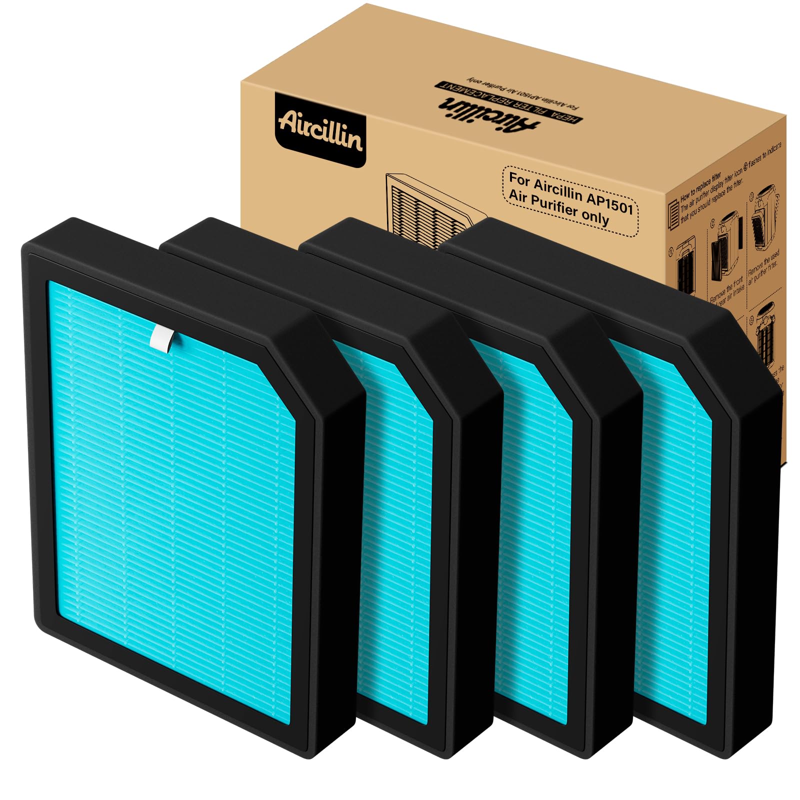 AP1501 Replacement Air Purifier Filters 4-Pack - H13 True HEPA & Activated Carbon Filters for Home, Office, and Allergy Relief - Compatible with AP1501 Air Purifiers