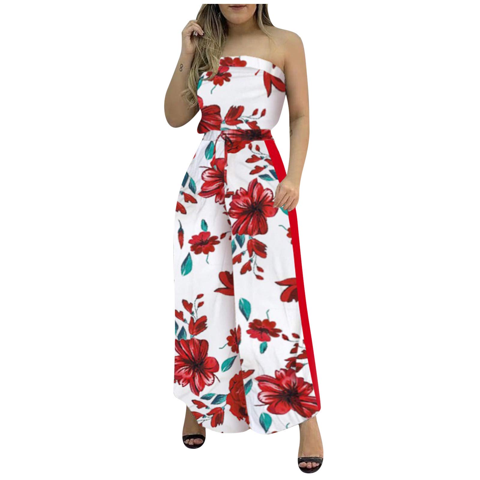 Floral Print Backless Halter Jumpsuit for Women - Stylish Black Overalls with High Slit Leg Design | Perfect for Summer Parties, Beach Vacations & Night Out Events