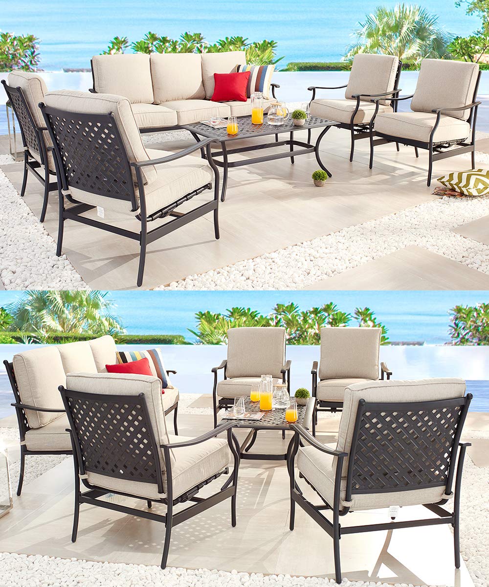 PatioFestival 6-Piece Outdoor Conversation Set with Cushions & All-Weather Galvanized Steel Frame - Beige Patio Furniture for Garden, Backyard, Poolside Relaxation