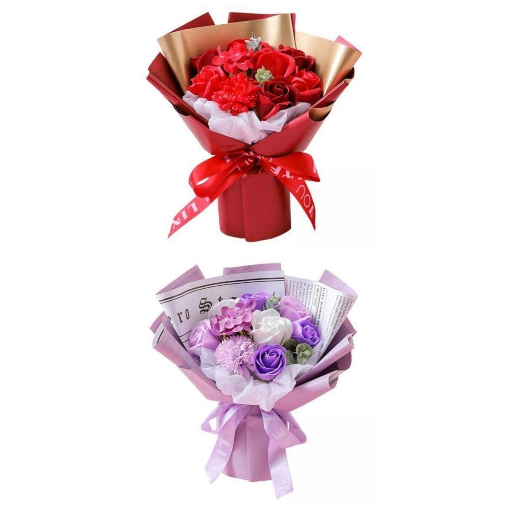 2 Pcs Artificial Soap Rose Flower Bouquet - Romantic Home Decor Gift for Valentine's Day, Wedding, Anniversary & Mother's Day - Perfect for Table Centerpieces, Bathroom Decor and Party Favors