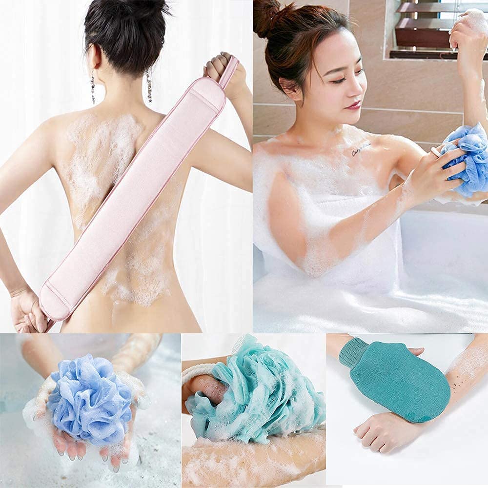 Keskriva Exfoliating Bath Gloves & Loofah Set - 3PCS Body Scrubber for Dead Skin Removal, Double-Sided Shower Sponge - Easy Clean Back Scrubber for Men & Women - Perfect for Deep Cleansing & Spa Days at Home