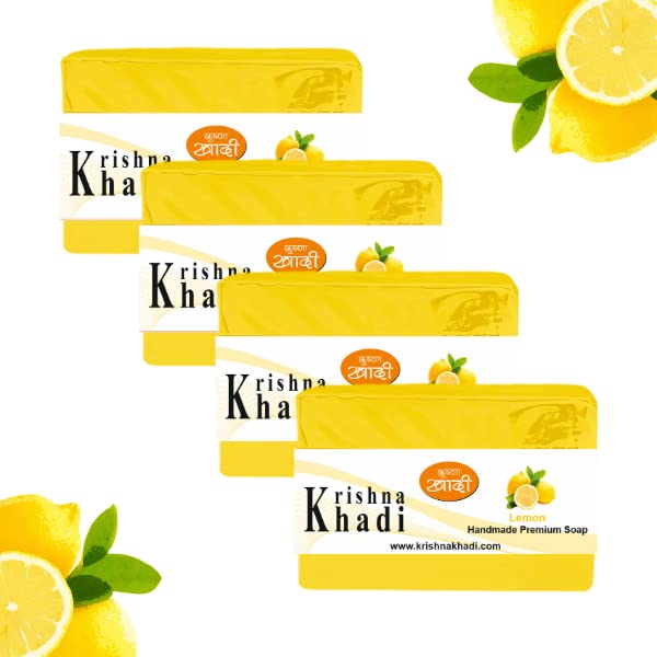 Krishna Khadi Premium Lemon Soap Bar - Pack of 4 (125g Each) | Pure, Gentle & Moisturizing Bath Soap for Dry Skin | Natural Ayurvedic Cleanser for Daily Shower & Spa Relaxation