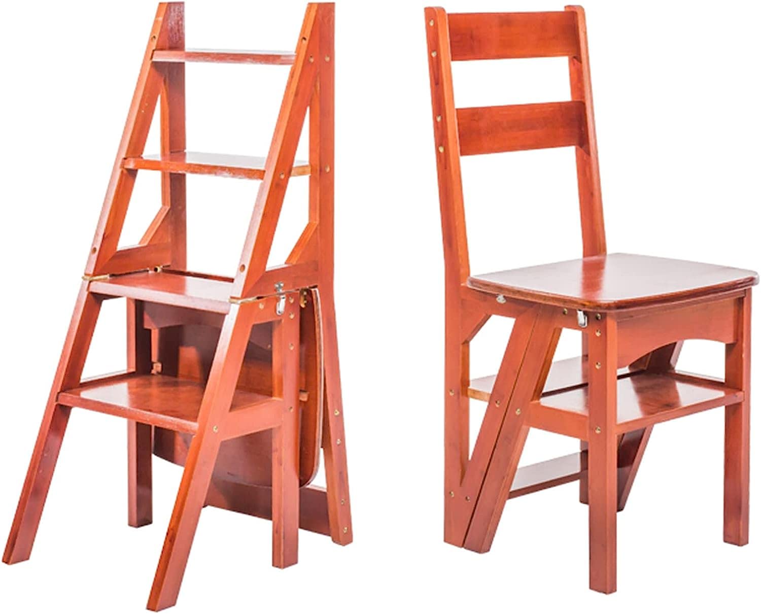 OKUOKA 4-Step Wooden Folding Step Stool - Lightweight Portable Ladder for Kitchen, Bathroom, Closet - Non-Slip Safety Stool for Kids & Adults - Perfect as Shoe Rack, Flower Stand, or Home Decor