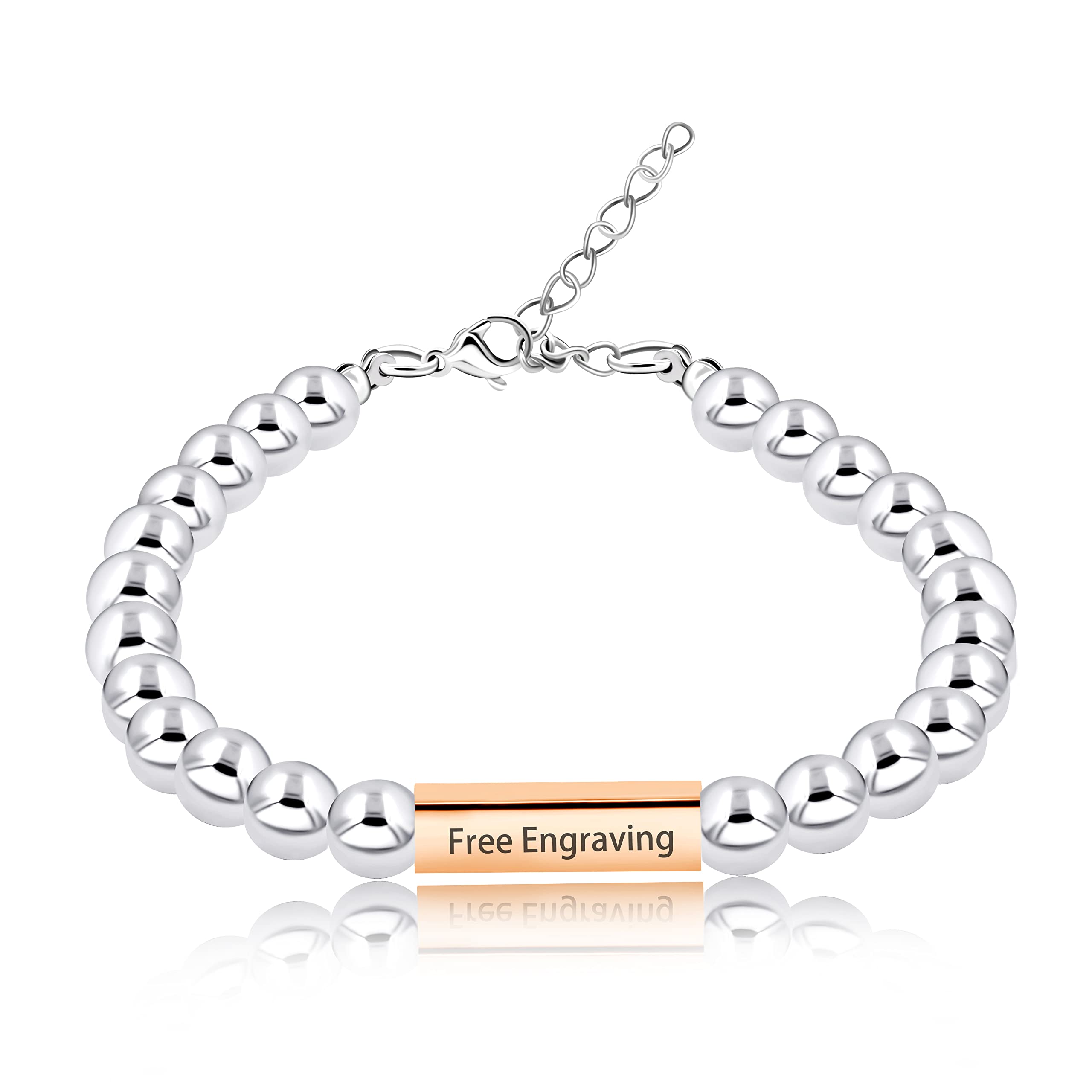 Personalized Engraved Name & Date Magnetic Hematite Bracelet - Adjustable 6mm Beaded Bracelet for Women & Men - Perfect for Couples, Anniversaries, Gifts & Daily Wear