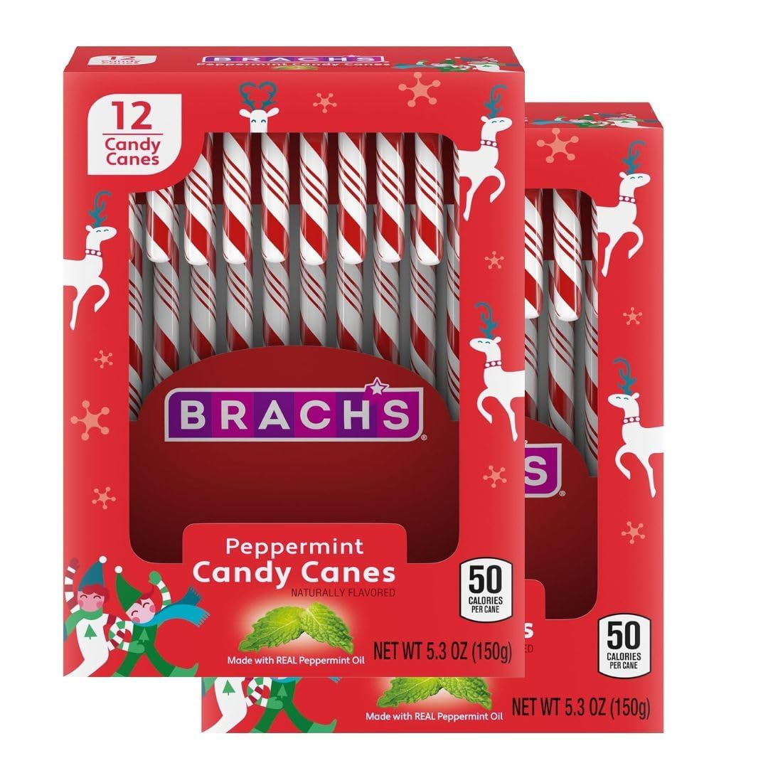 Brachs Red & White Peppermint Candy Canes - Classic Christmas Holiday Candy for Stocking Stuffers, Tree Decorations & Festive Treats