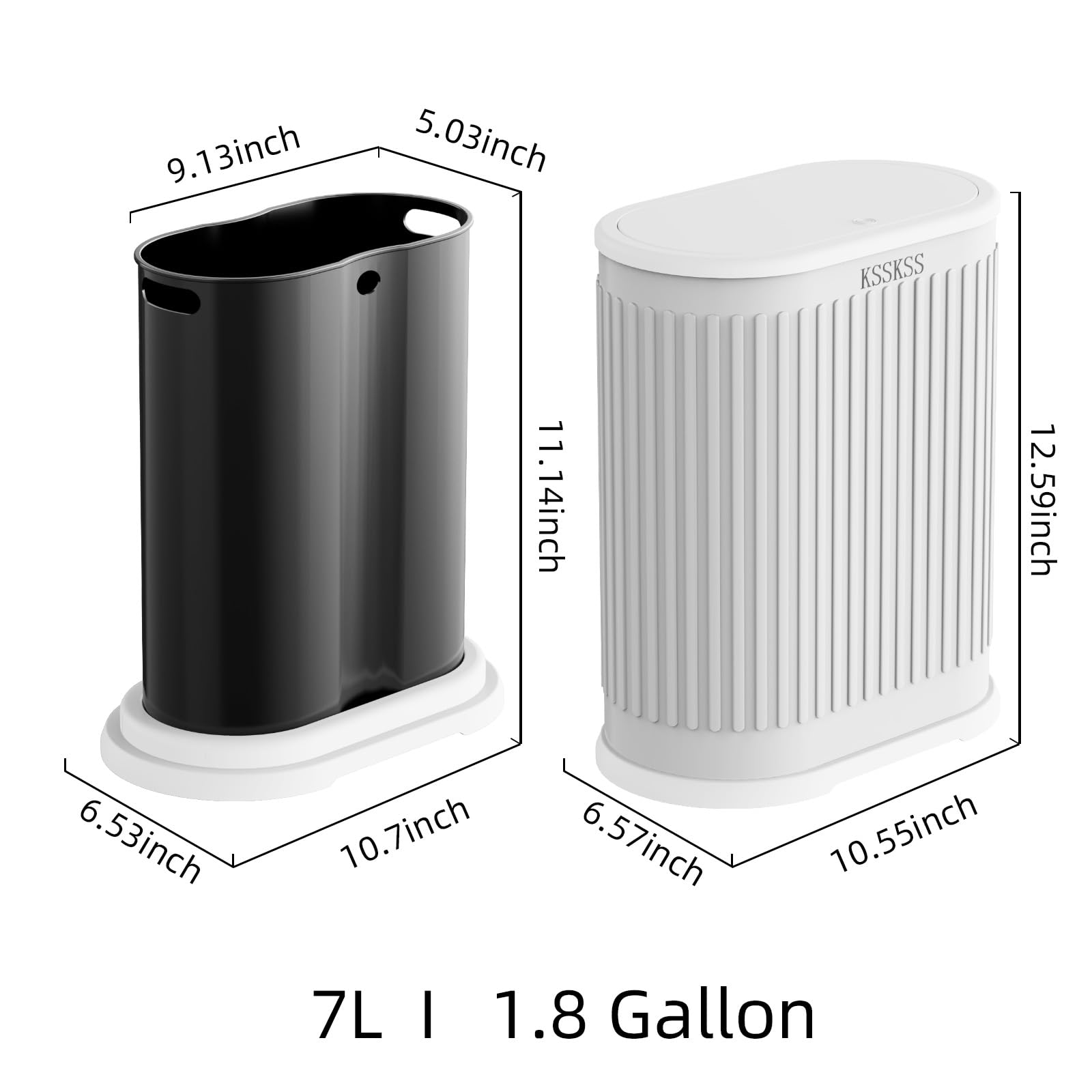 1.8 Gallon Small White Bathroom Trash Can with Lid - Slim Space-Saving Garbage Bin with Removable Liner & Dog-Proof Pop-Up Lid - Perfect for Bathroom, Bedroom, Toilet & Pet-Friendly Homes