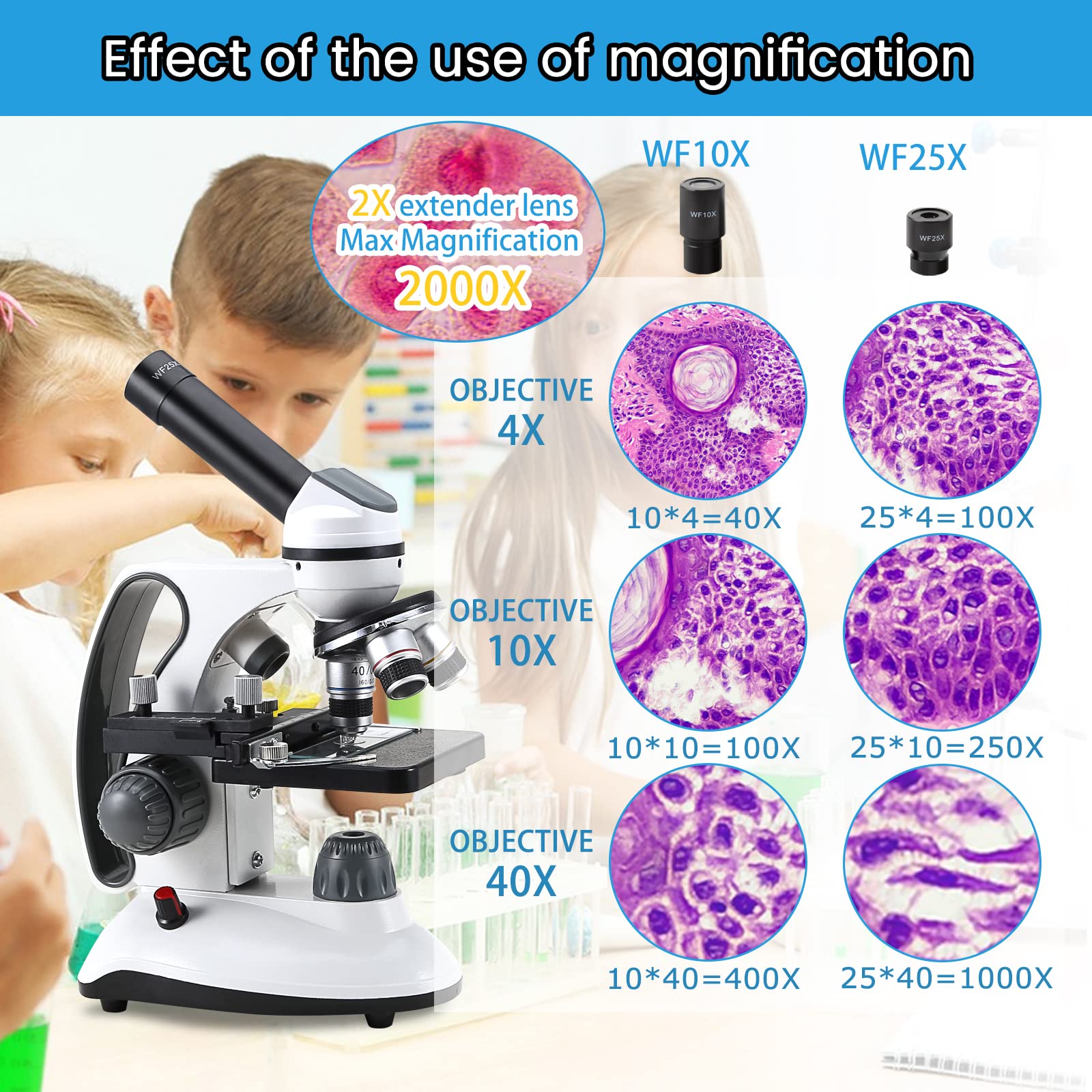 40X-2000X Professional Microscope for Kids, Students & Adults - with 30 Prepared Slides, 2.0MP Camera & Phone Adapter - Perfect for School Labs, Home Education & Scientific Exploration