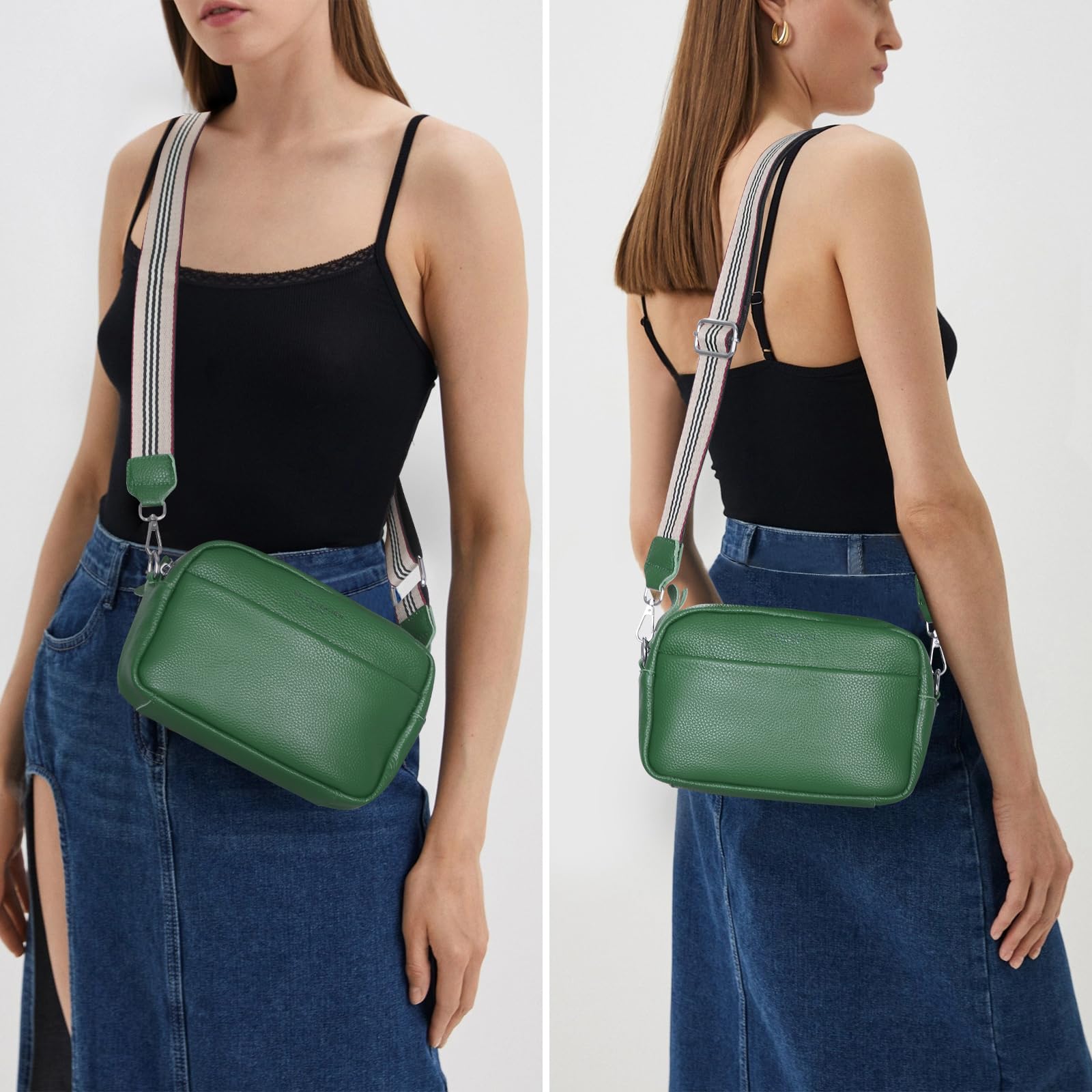 Genuine Leather Crossbody Bag for Women - Trendy Wide Strap Shoulder Purse with Top Zip - Perfect for Travel, Work & Everyday Use (Camera Bag Style)