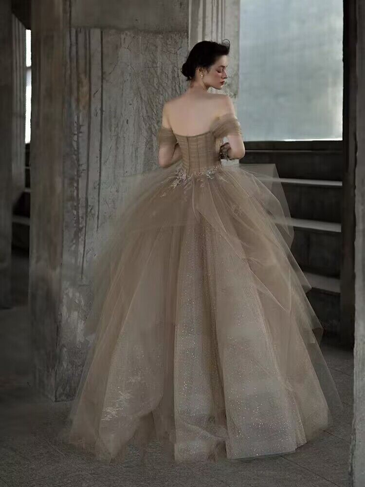 Elegant Off-The-Shoulder A-Line Tulle Prom Dress J2974 | Formal Evening Gown for Homecoming, Wedding & Special Occasions