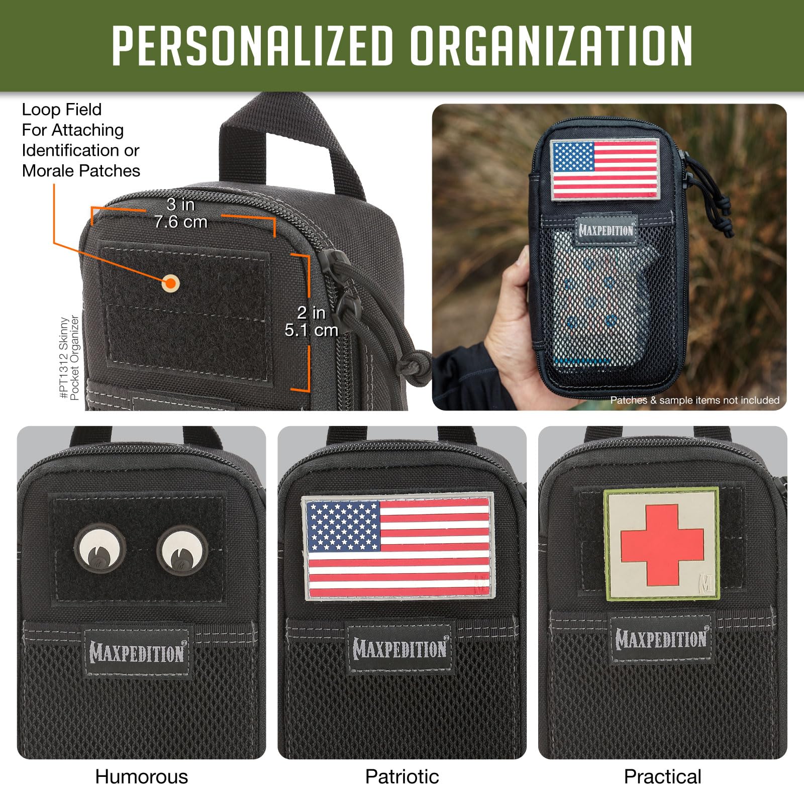 MAXPEDITION Skinny Pocket Organizer - Compact EDC Gear Pouch for Outdoor, Travel & Everyday Carry (Black) - Perfect for Hiking, Camping & Tactical Use