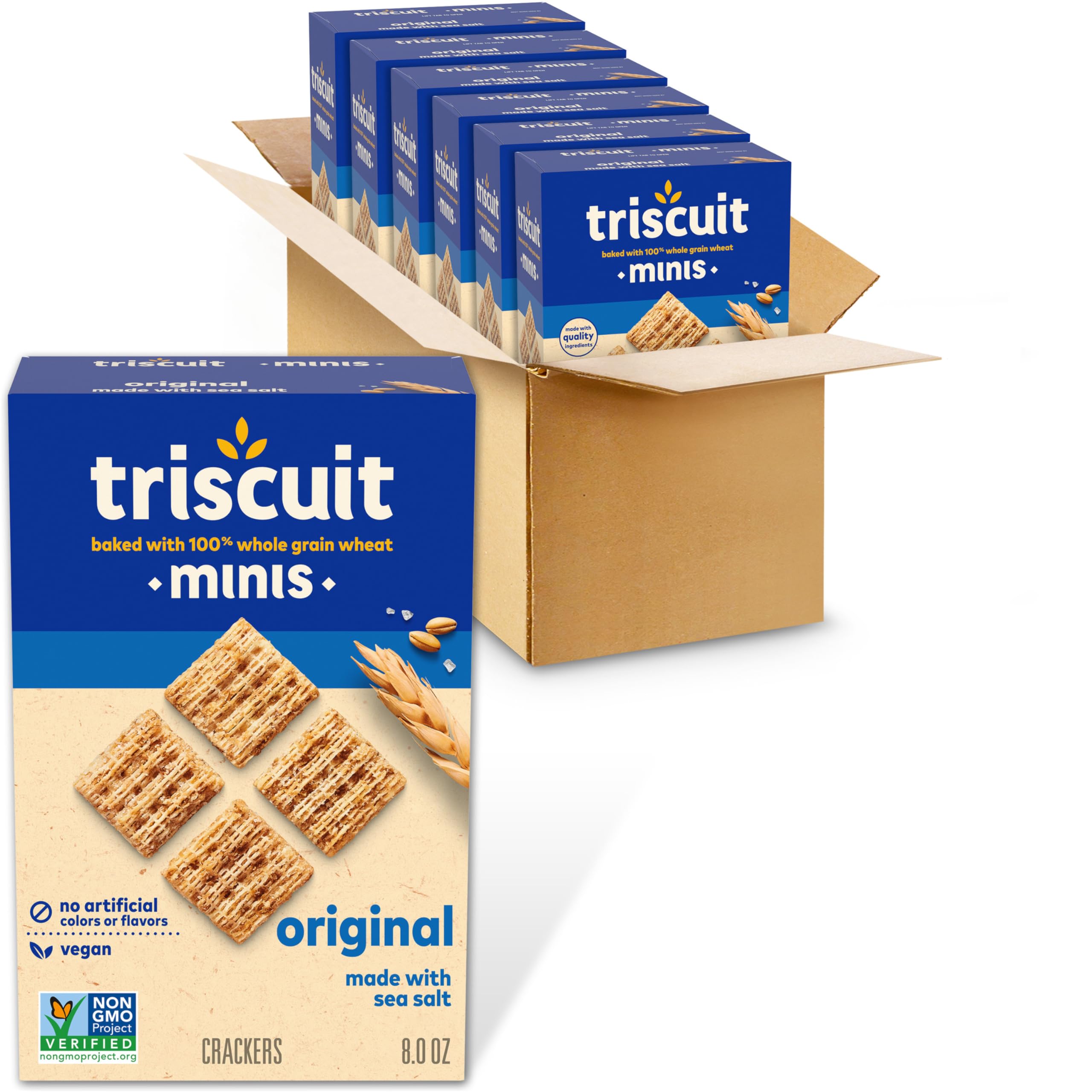 **Triscuit Minis Original Whole Grain Wheat Crackers - Vegan, Gluten-Free, Bulk Snacks (6-8 oz Boxes) - Perfect for Lunchboxes, Office Snacks & Healthy On-the-Go Munching**