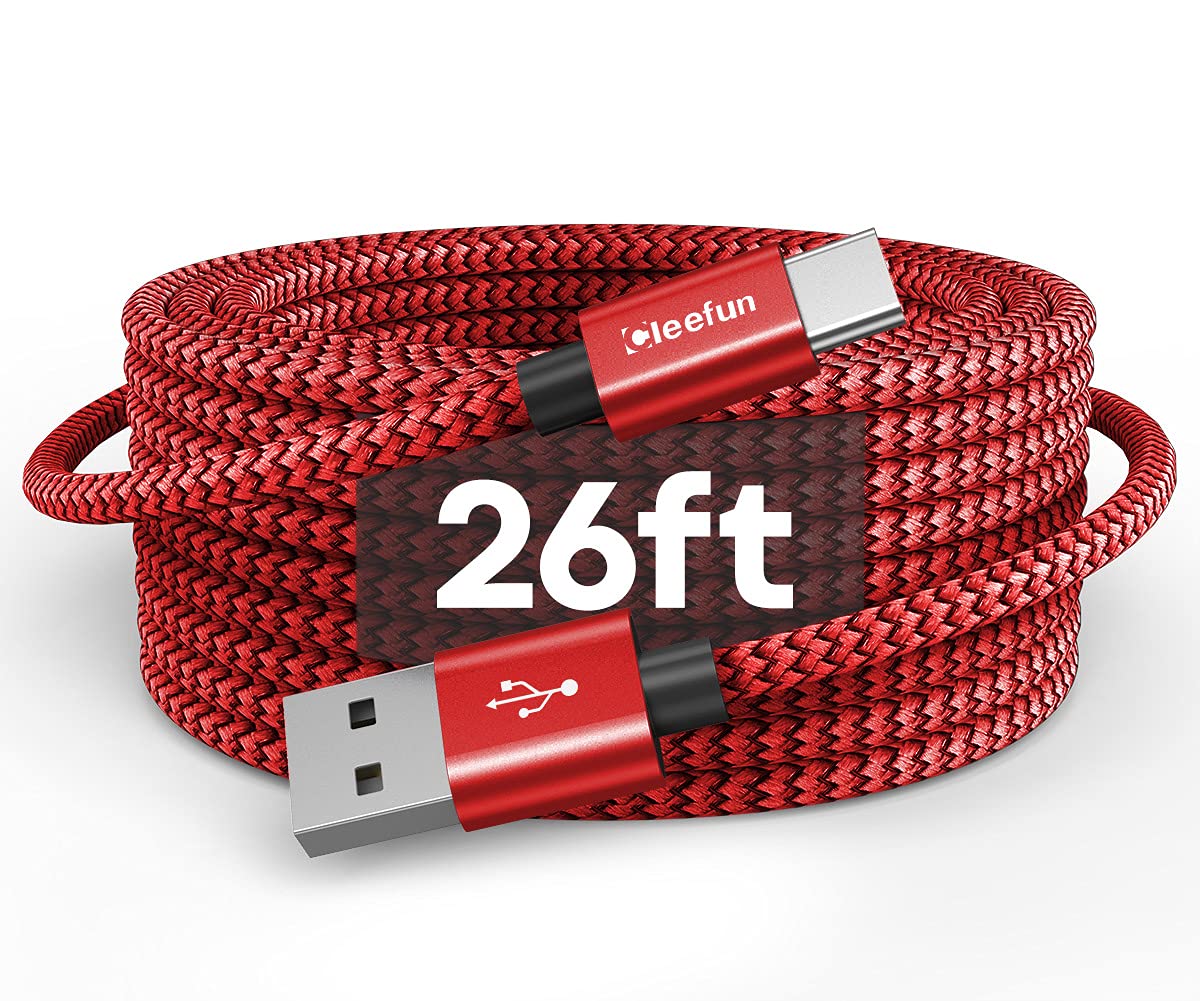 26ft Extra Long USB Type C Cable - 8M Nylon Braided USB A to USB C 2.0 Charger Cord for PS5 Controller, Samsung Galaxy, Google Pixel & More | Fast Charging & Durable | Perfect for Gaming, Home & Office Use