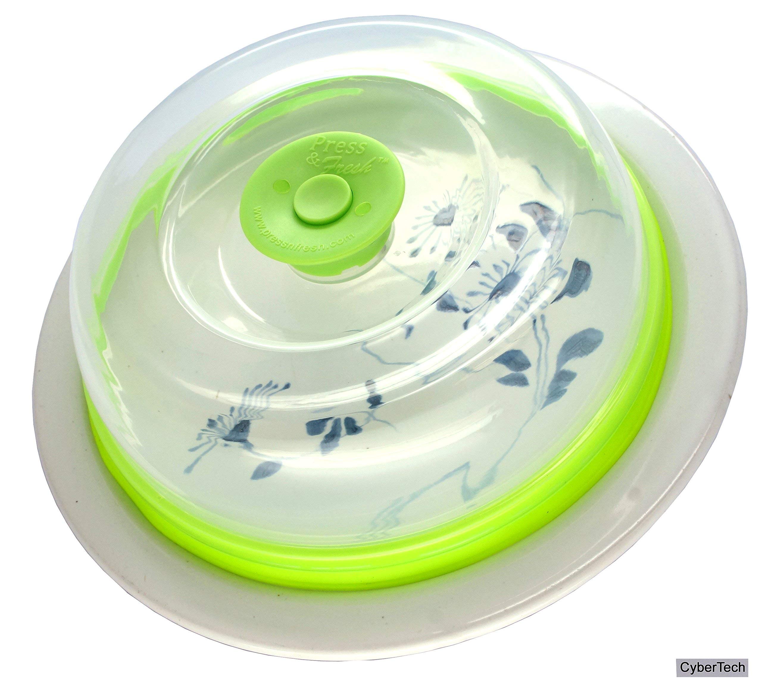 Press n Fresh Universal Vacuum Sealer Lid - Airtight Food Storage Container Cover for 9 & 7 Inch Plates (Green) | Stackable, Dishwasher Safe, BPA Free | Perfect for Meal Prep, Leftovers & Refrigerator Organization